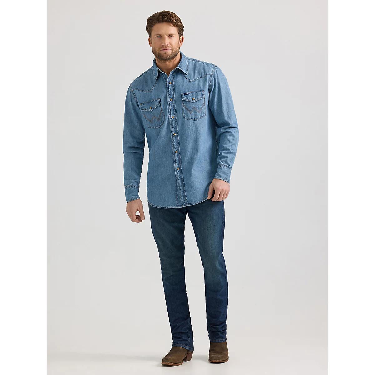 Men's Wrangler® Classic Denim Western Snap Shirt Denim Product Image