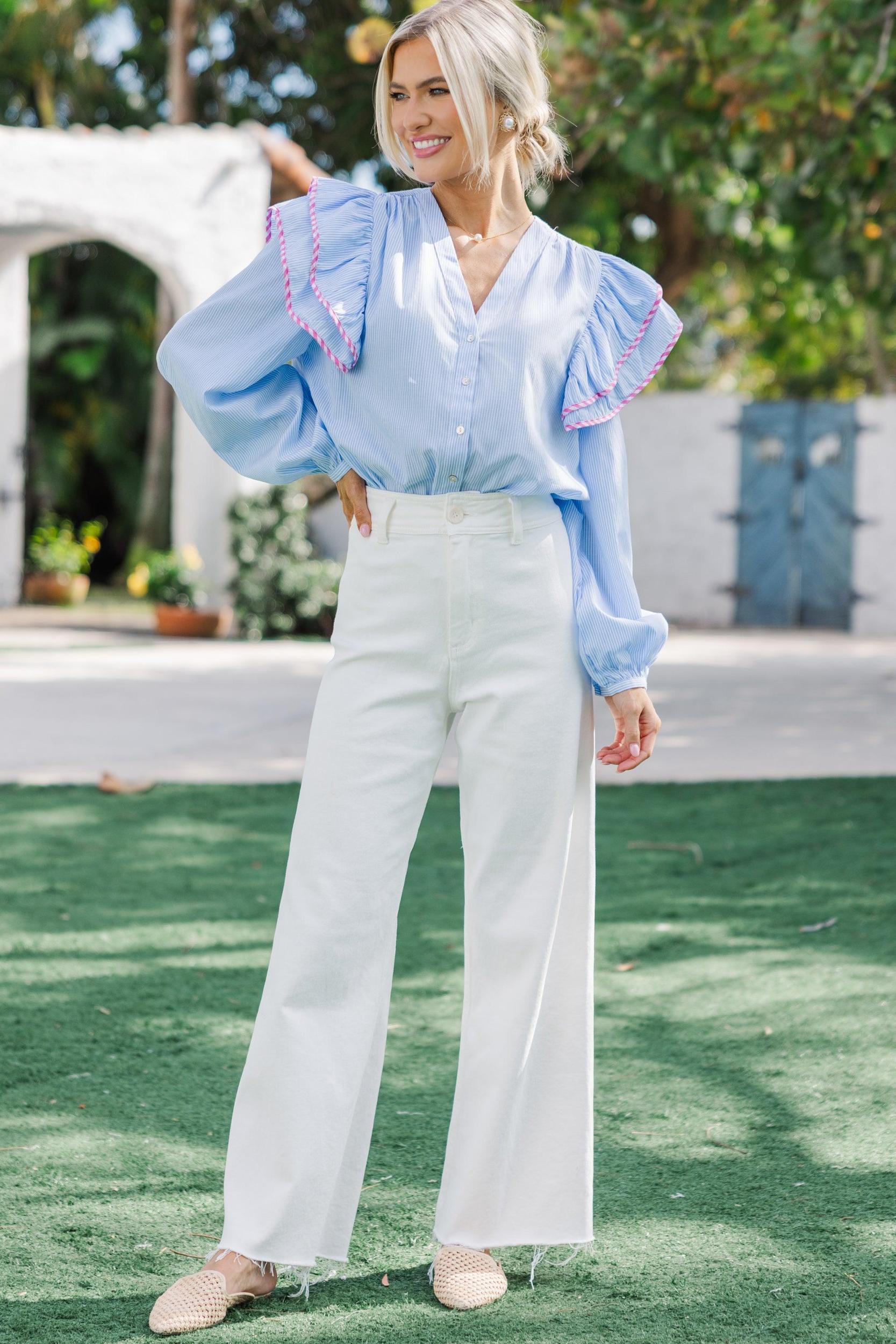 The Rendezvous Light Blue Striped Blouse Female Product Image