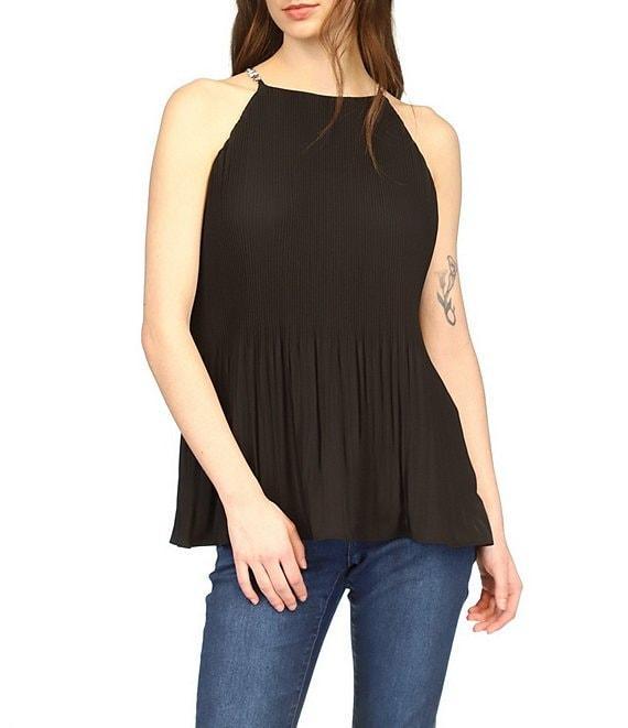 Michael Kors Pleated Halter Neckline Sleeveless Top Product Image