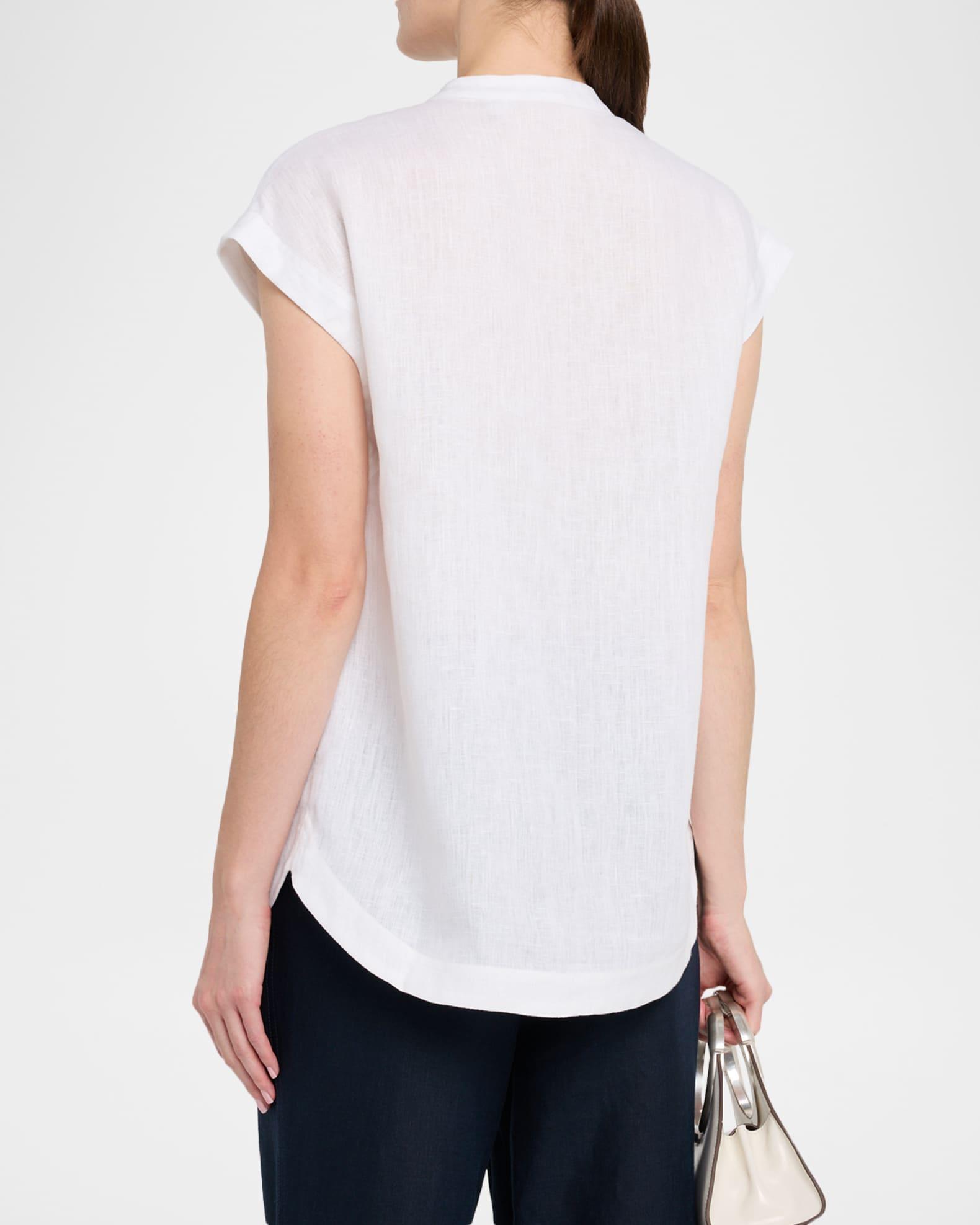 Adele Flower Embroidered Cap-Sleeve Linen Blouse Product Image