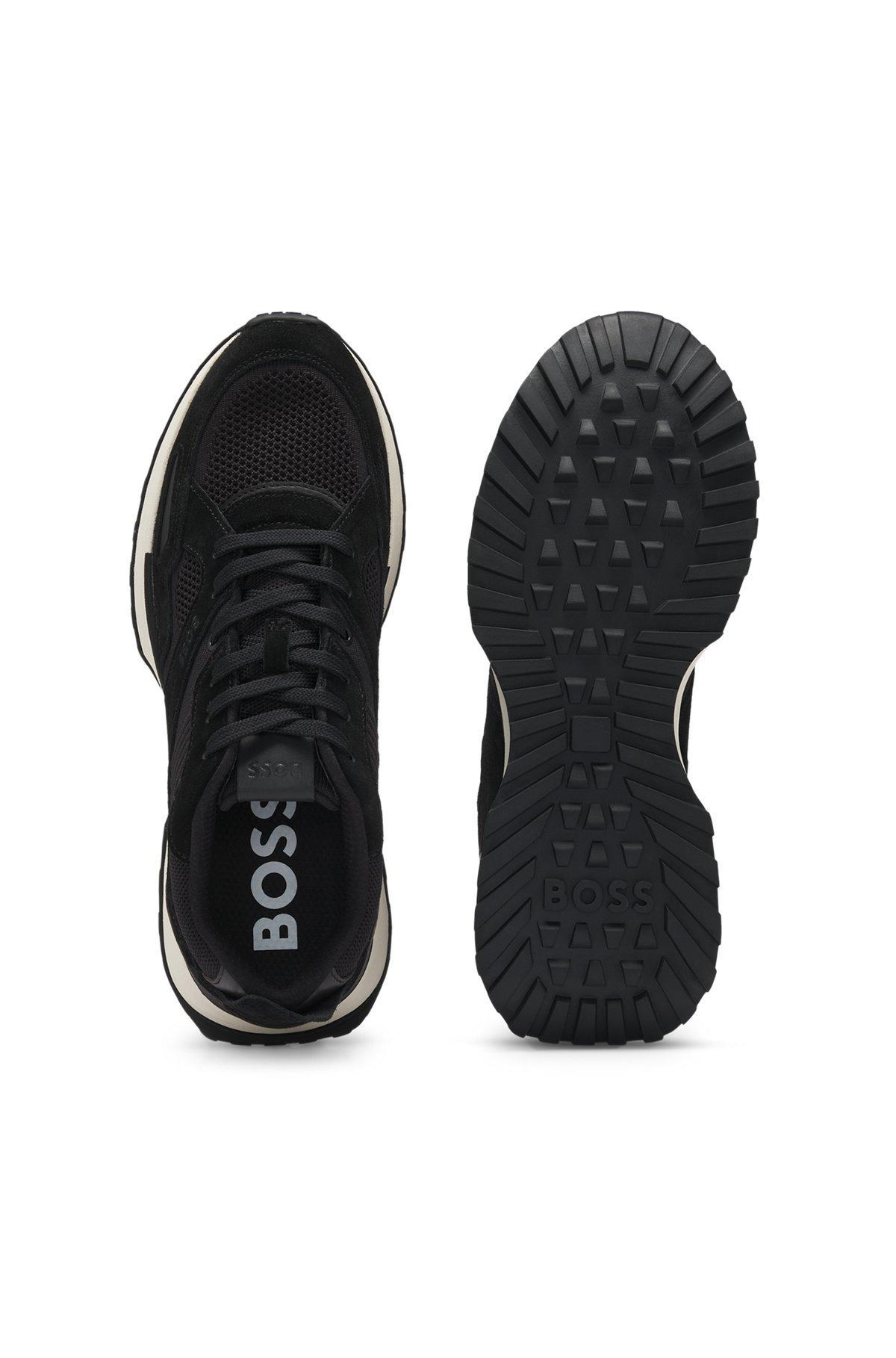 Trainers with knit and burnished-leather trims Product Image