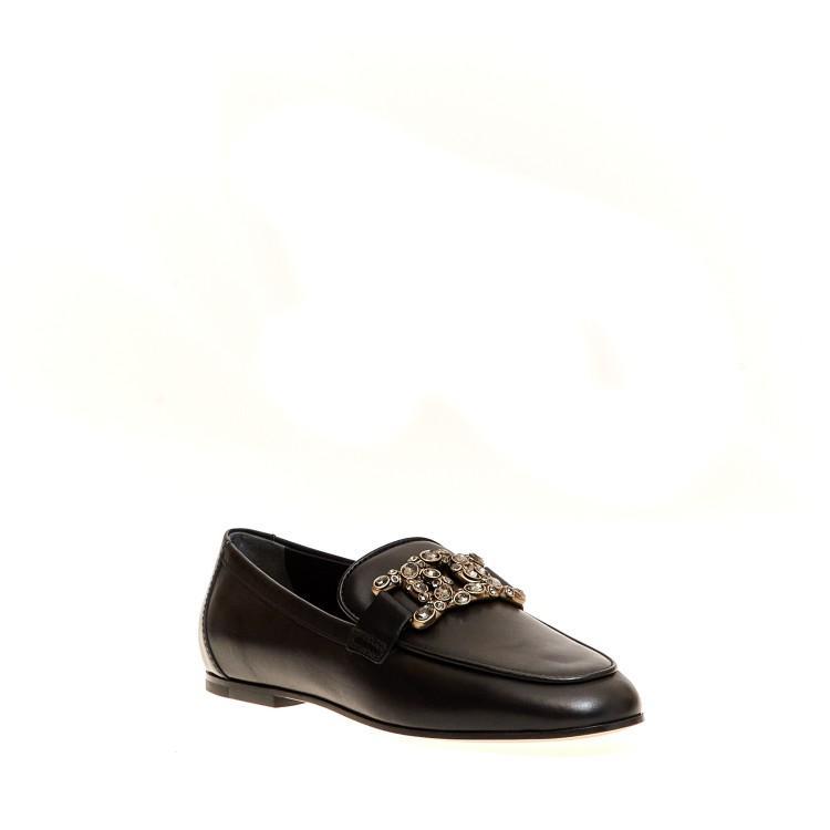 TOD'S Black Leather Moccasin With Rhinestone Buckle Product Image