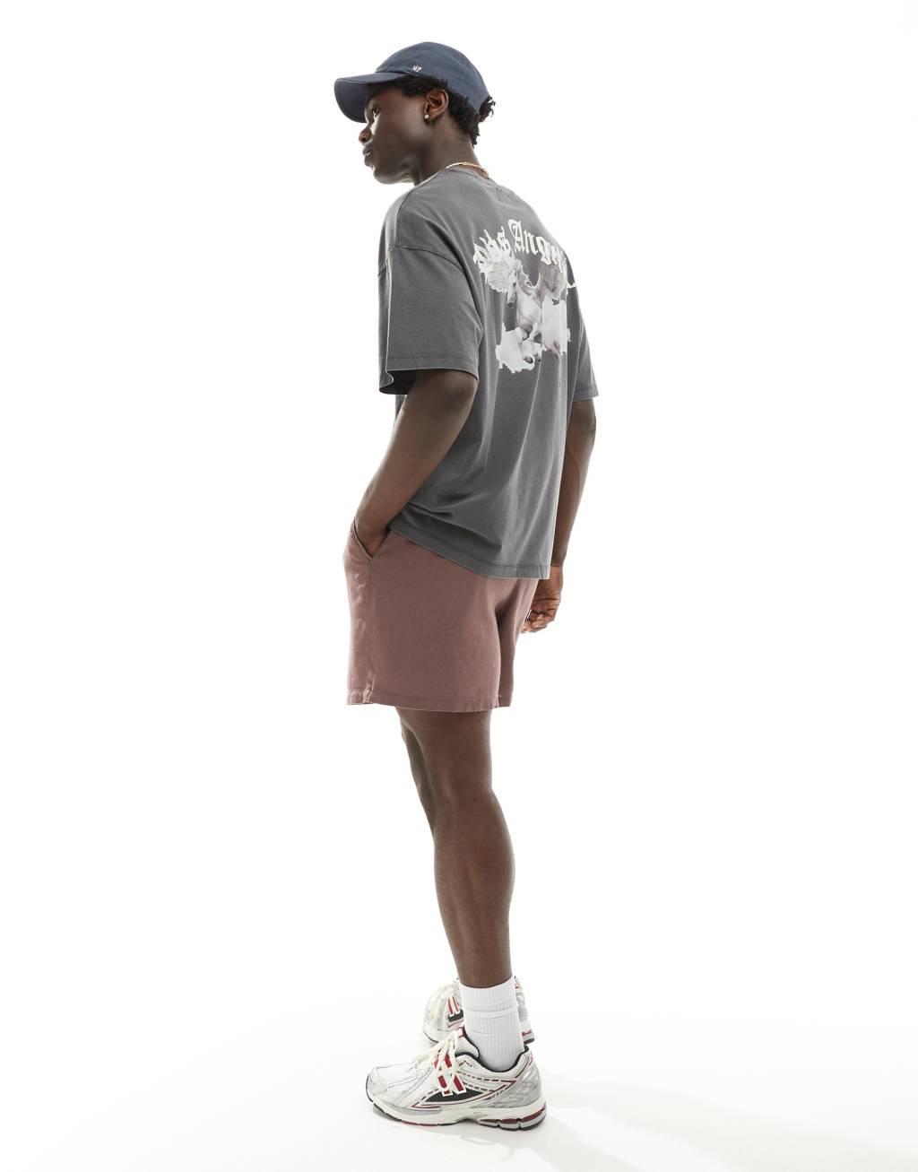 ADPT oversized t-shirt with horse back print in washed gray  Product Image
