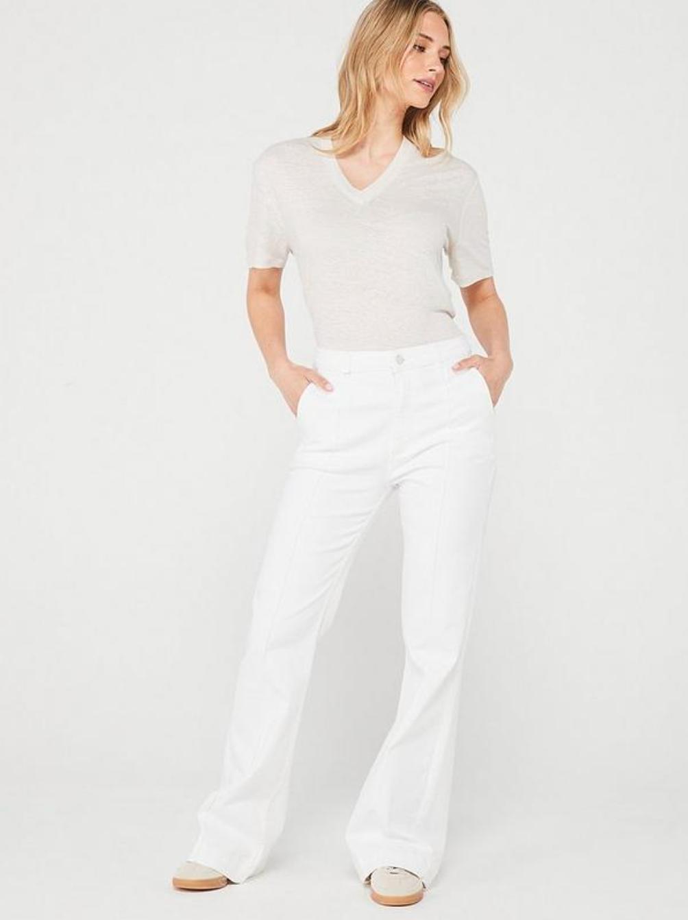 Hugo Boss Ela Cream Linen V-neck T-Shirt Product Image