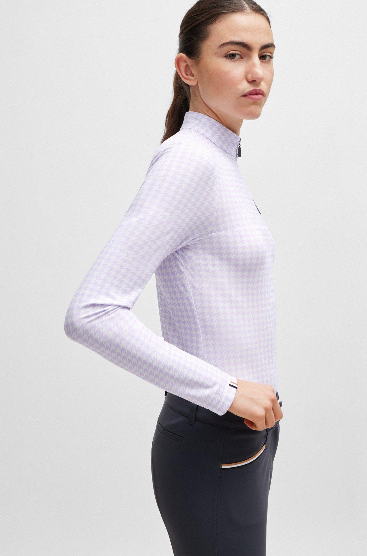 BOSS - Equestrian zip-neck training top in breathable stretch fabric - Light Purple Product Image