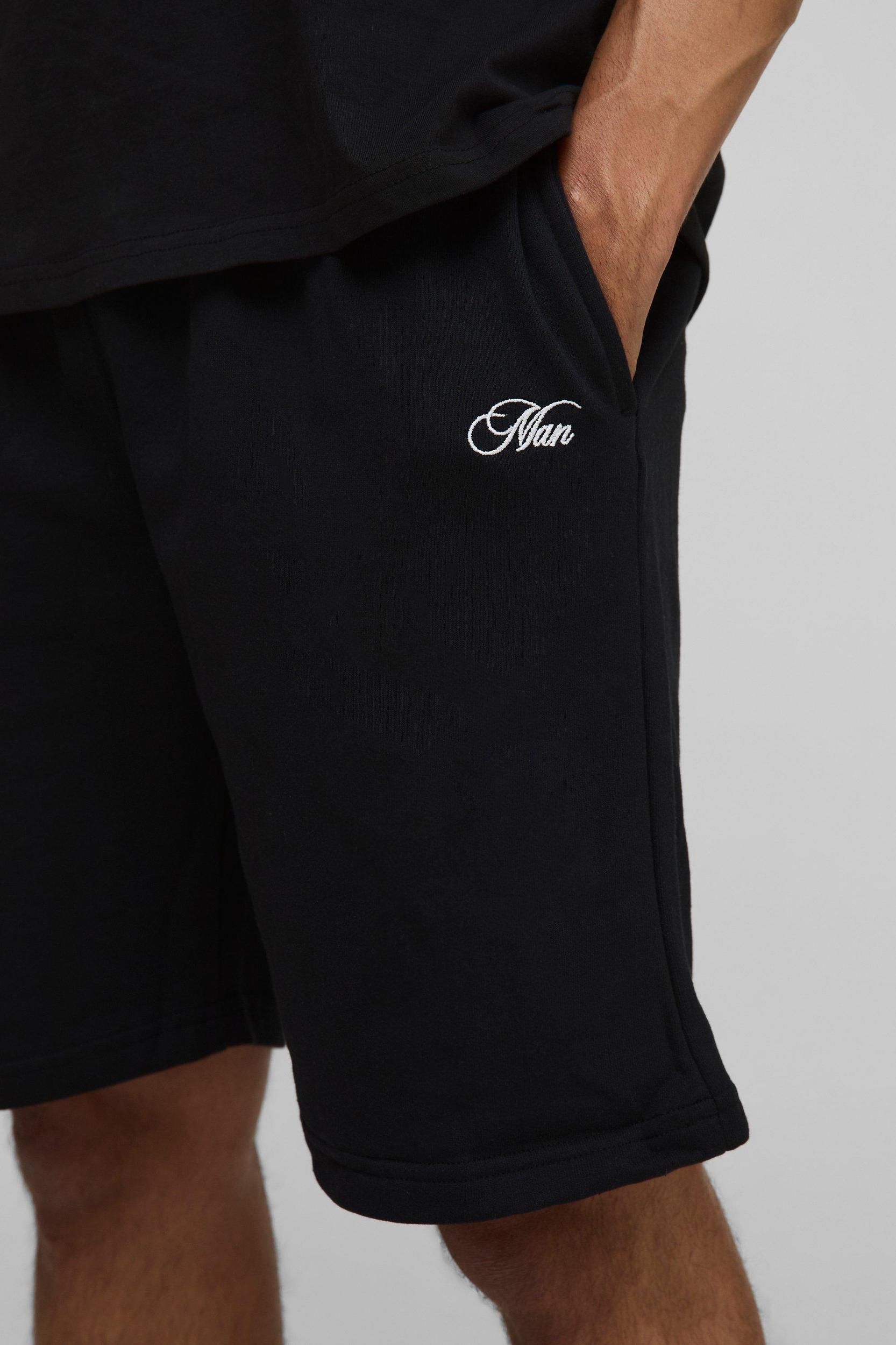 Loose Fit MAN Script Basic Shorts | boohooMAN USA Product Image