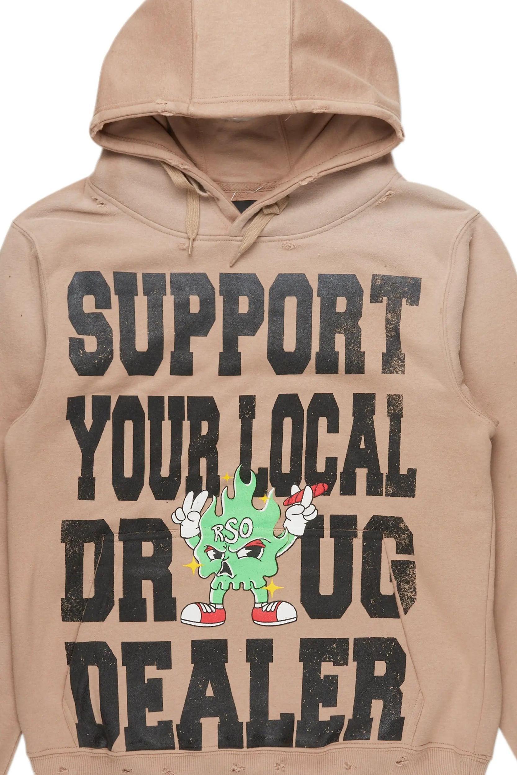 Tarl Khaki Distressed Graphic Hoodie Male Product Image