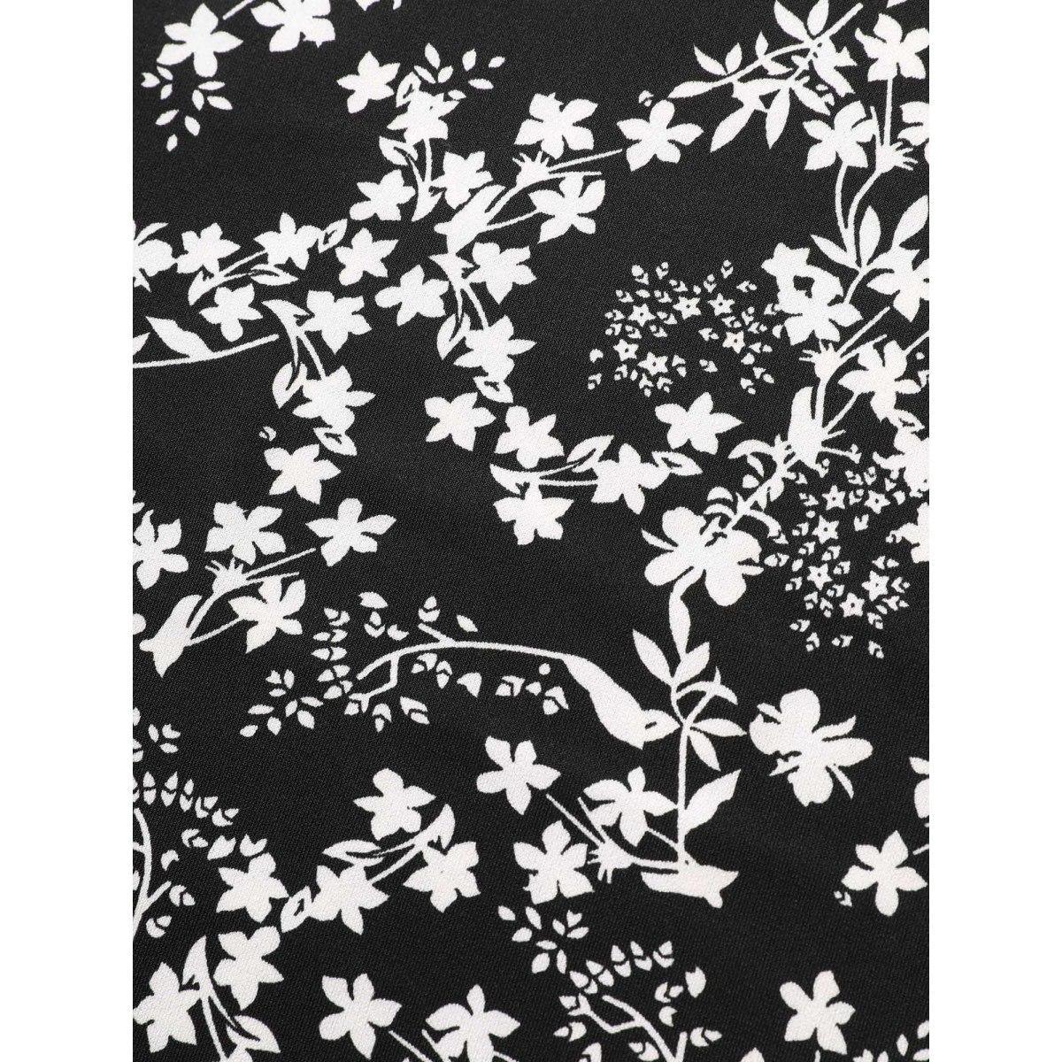 Plus Size Floral Print Round Neck T-shirt Black Women Elegant Round Neck Everyday T-shirts BloomChic 14-16/1X Product Image
