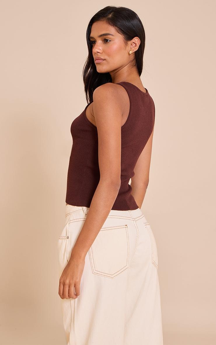 Chocolate Fine Knit  Racer Neck Top Product Image