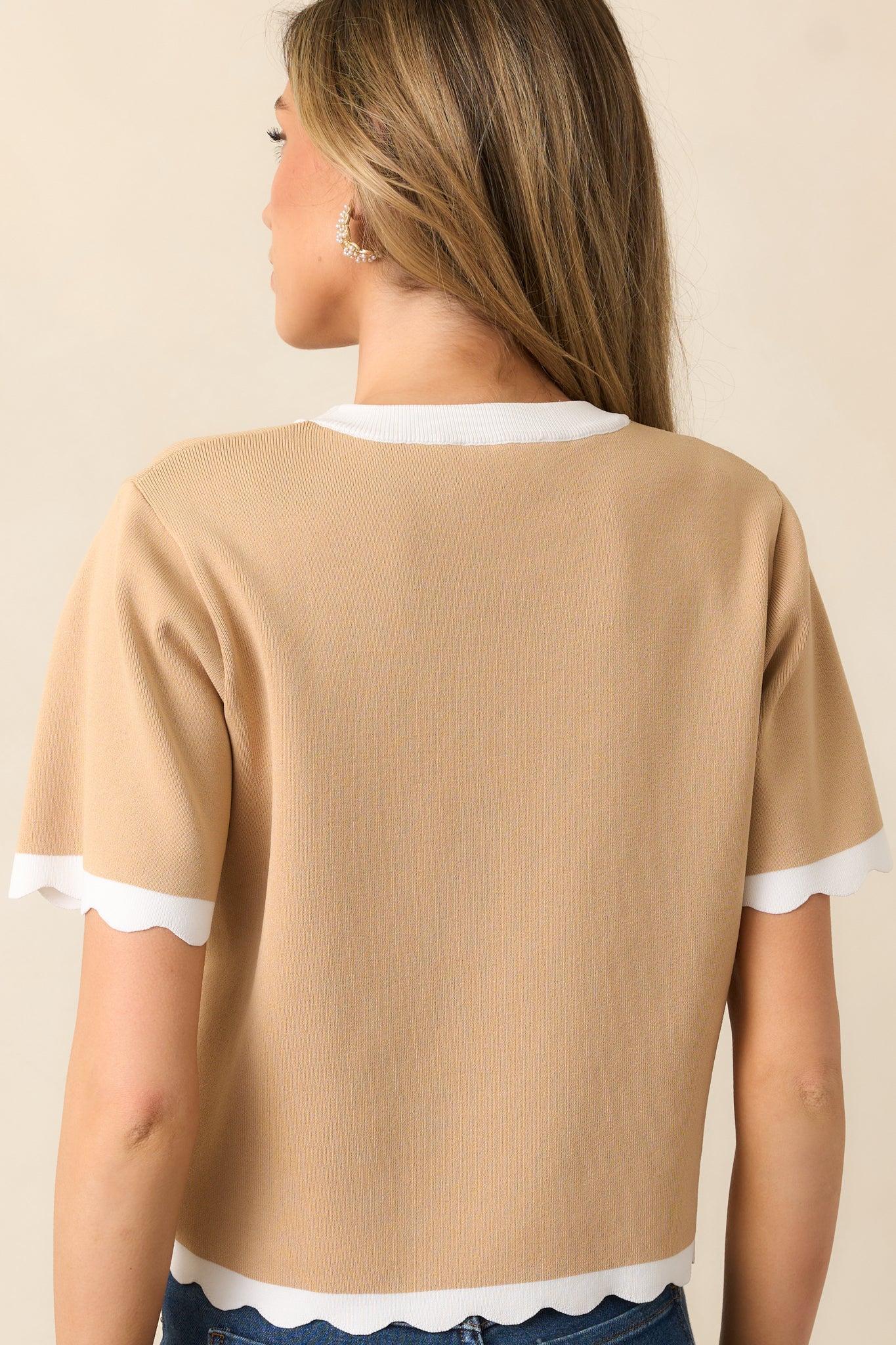 Book Nook Tan Scallop Hem Short Sleeve Top Product Image
