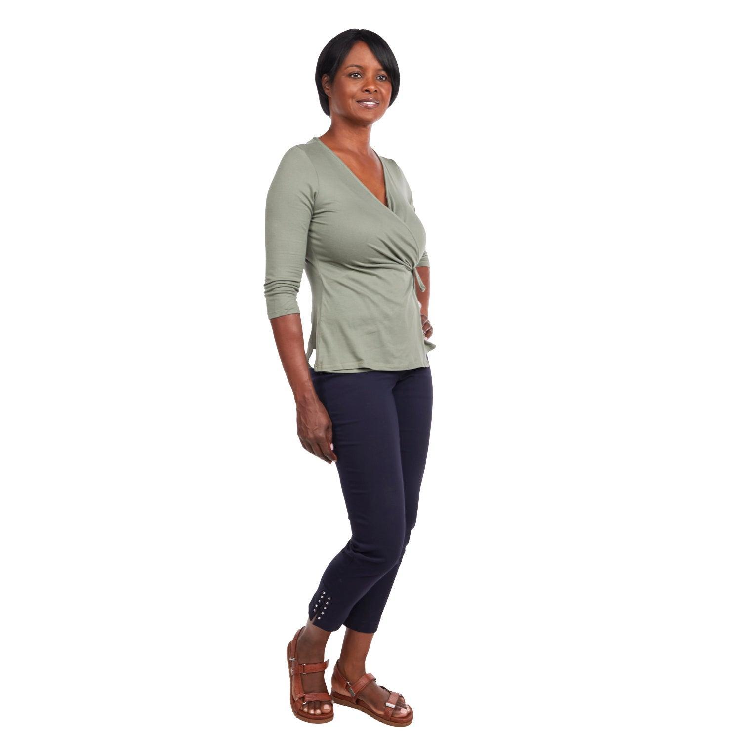 Inner Beauty Solid 3/4 Sleeve Surplice Front V-Neck Top Product Image