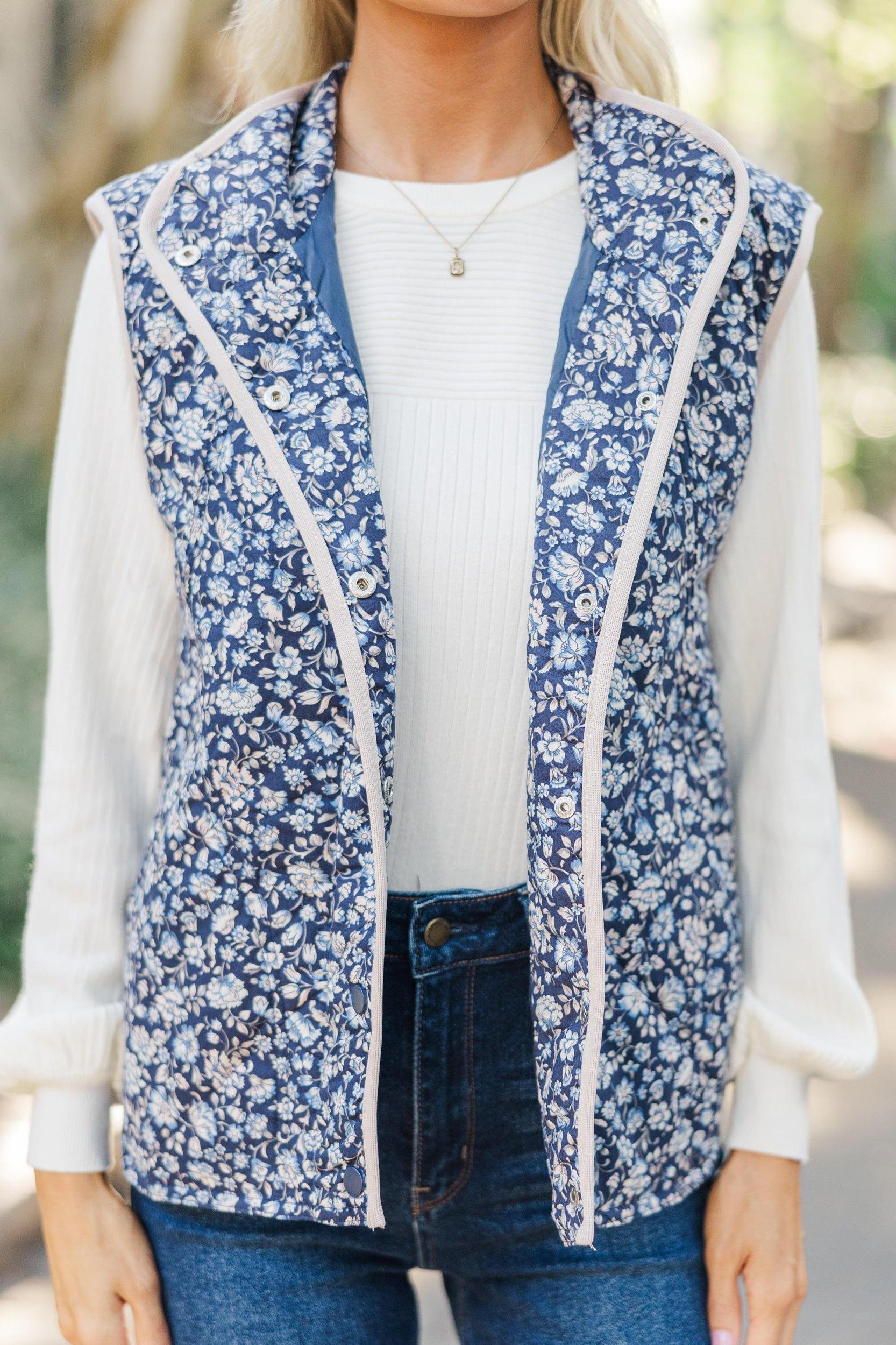 Out On The Town Navy Blue Ditsy Floral Vest Female Product Image