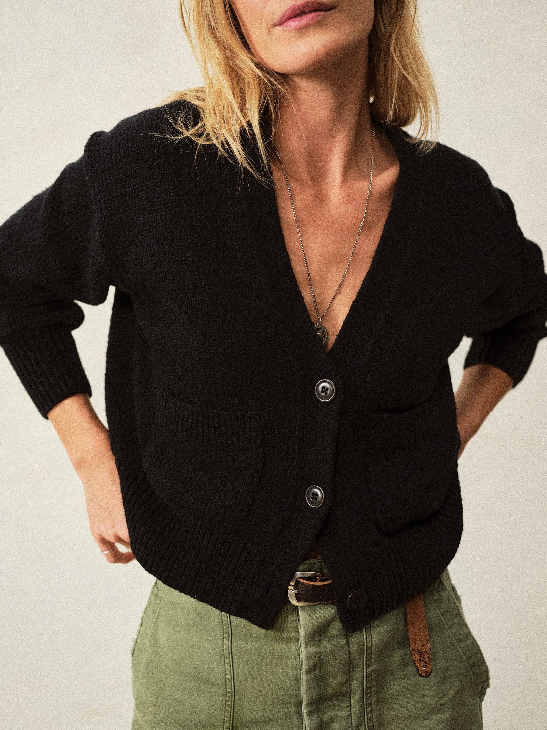 Deep Night Soft Spun Cotton Boxy Cardigan Product Image