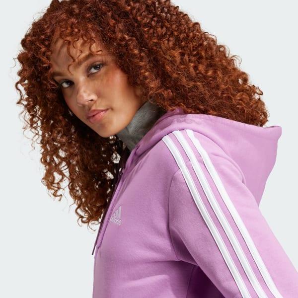 adidas Essentials 3-Stripes Full-Zip Fleece Hoodie Linen Green S Womens Product Image