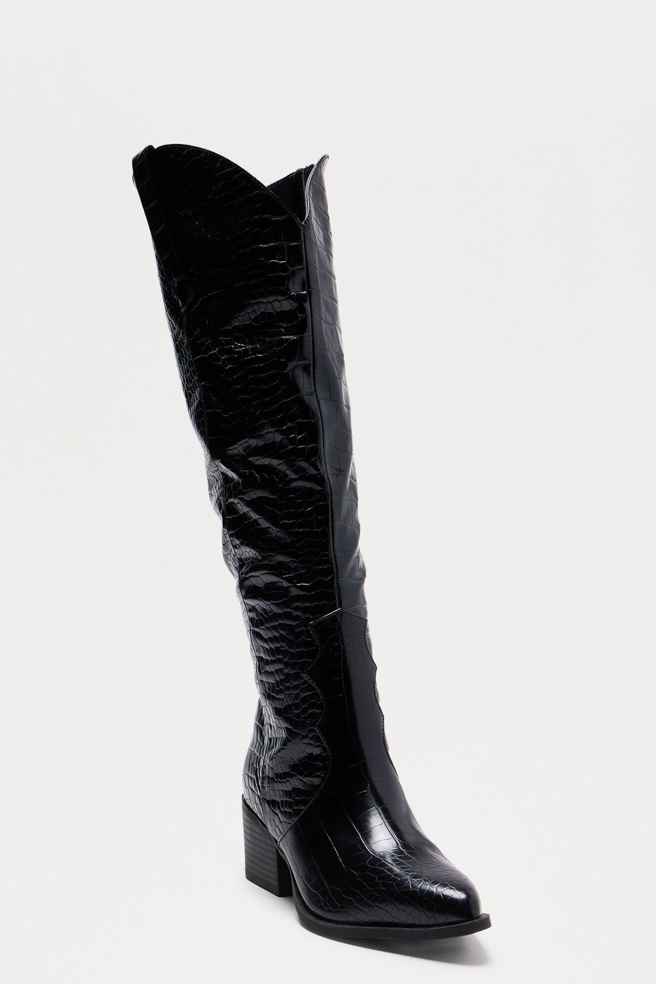 Camper Knee High Cowboy Boots - Black/Black Female Product Image
