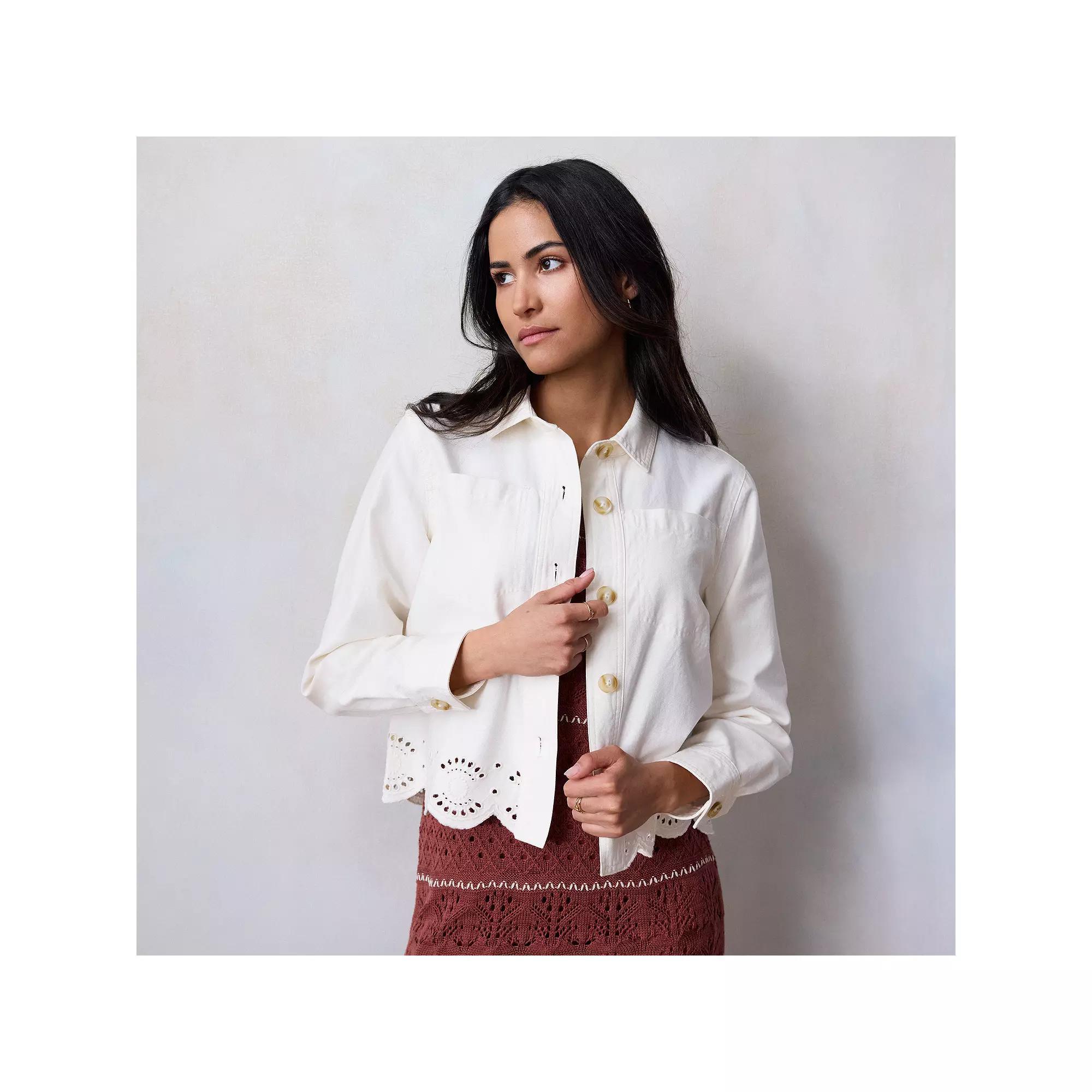 Women's LC Lauren Conrad Femme Trucker with Eyelet Hem Jean Jacket, Size: Large, Ivory Silk Product Image