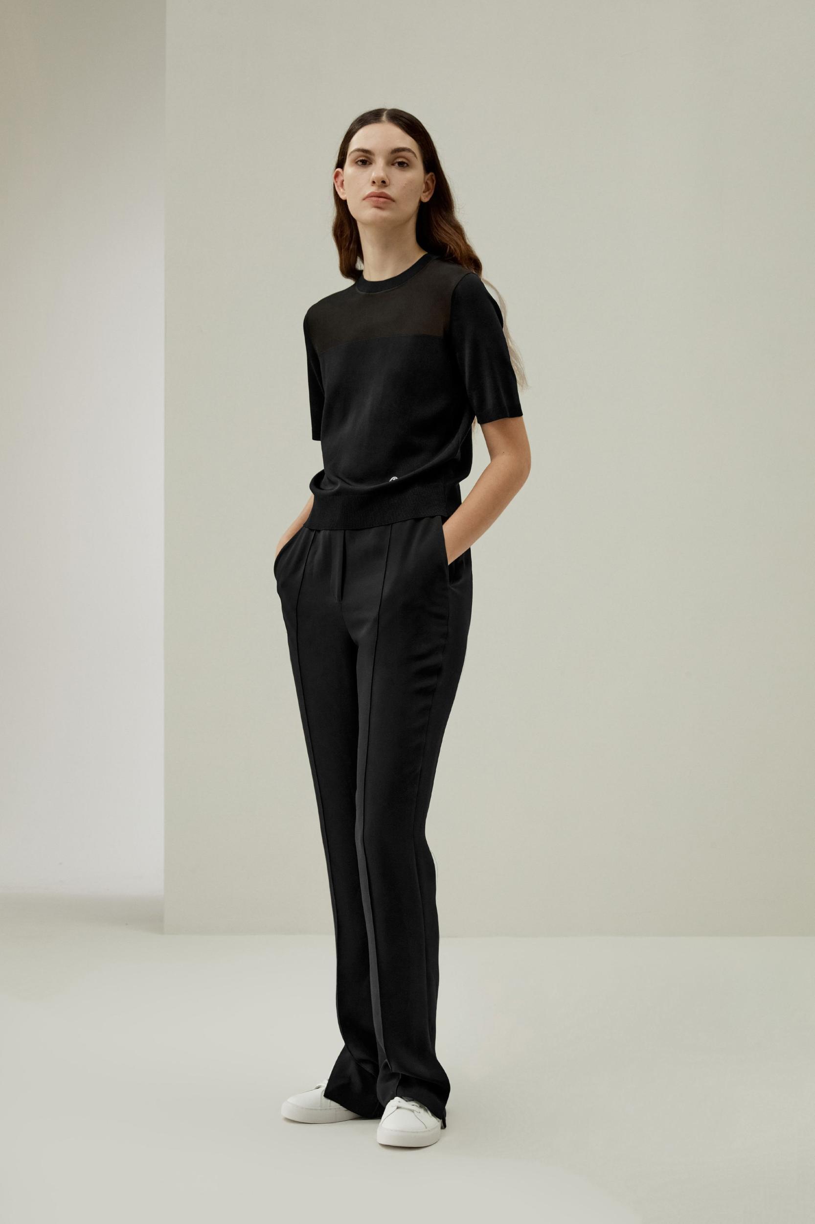Sophisticated Dual-Knit Silk T-Shirt Product Image