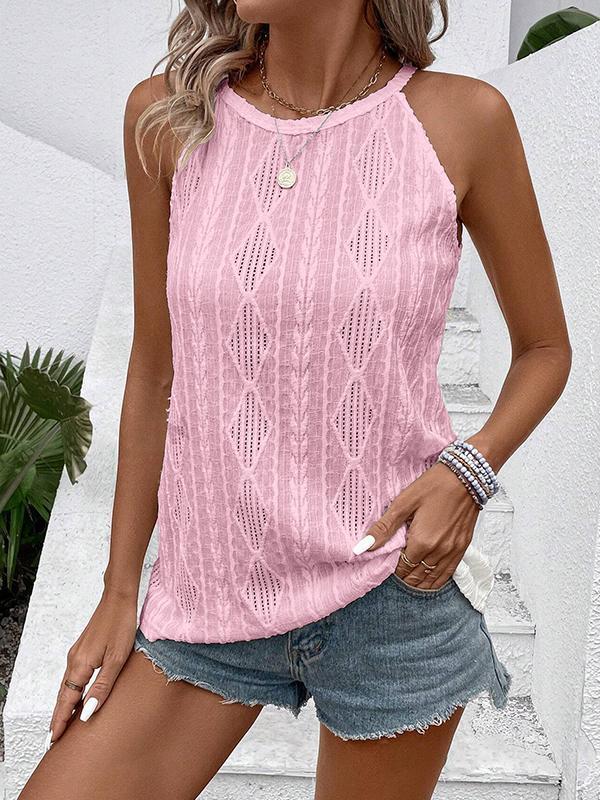 Loose Sleeveless Jacquard Solid Color Spaghetti-Neck Vest Top Product Image