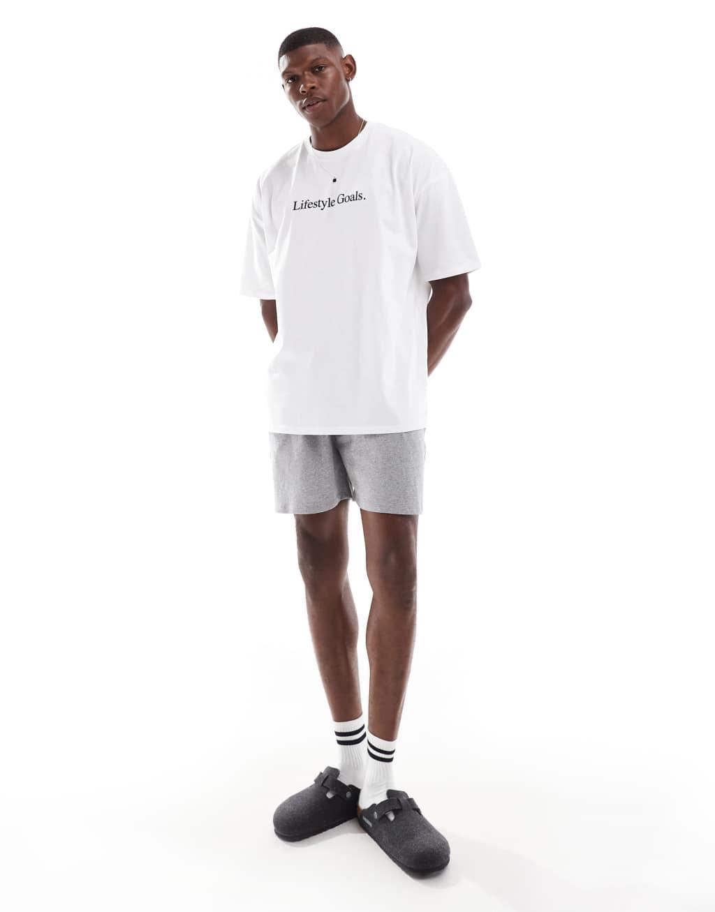 ASOS DESIGN pajama set with lifestyle goals slogan in white Product Image