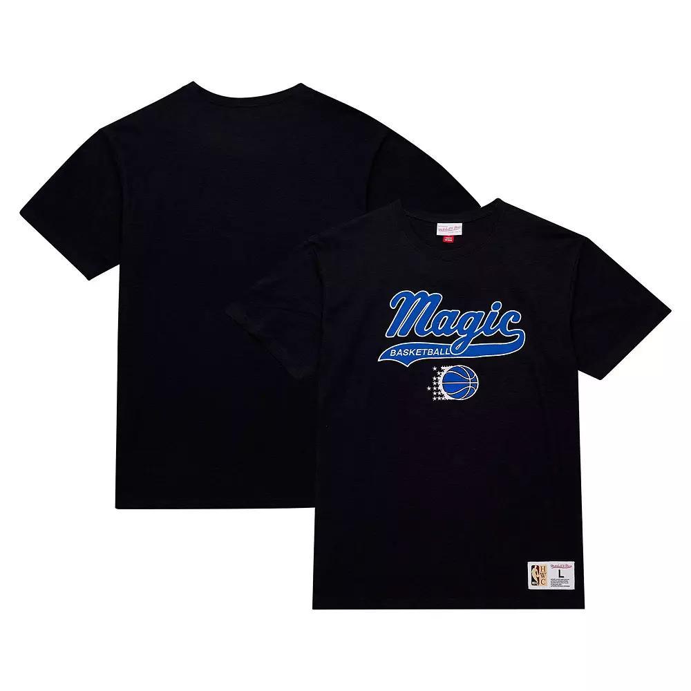 Men's Mitchell & Ness Black Orlando Magic Hardwood Classics Felt Applique Slub T-Shirt, Size: Medium, Mag Black Product Image