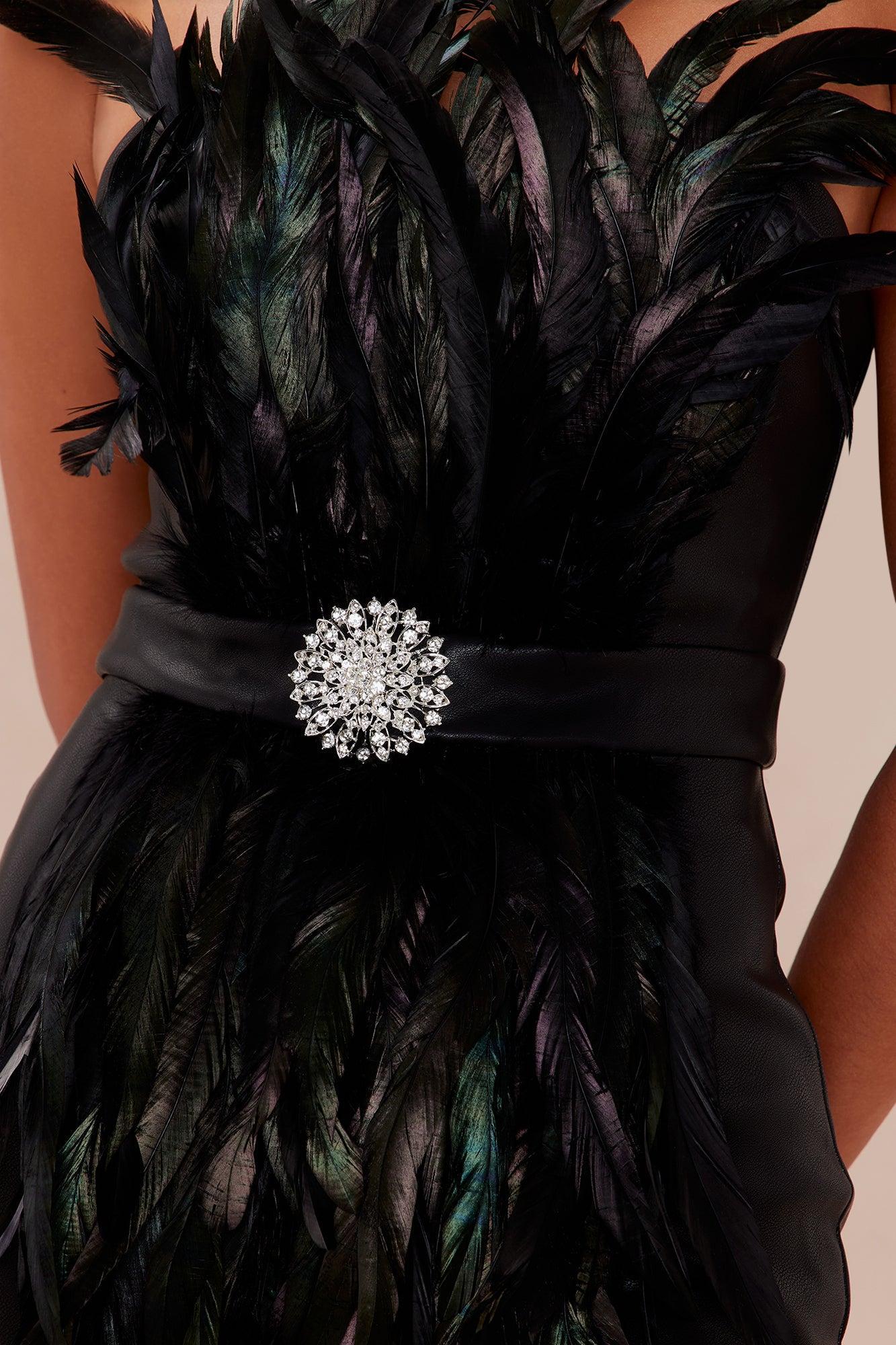 Maura Faux Leather Feather Mini Dress - Black Product Image