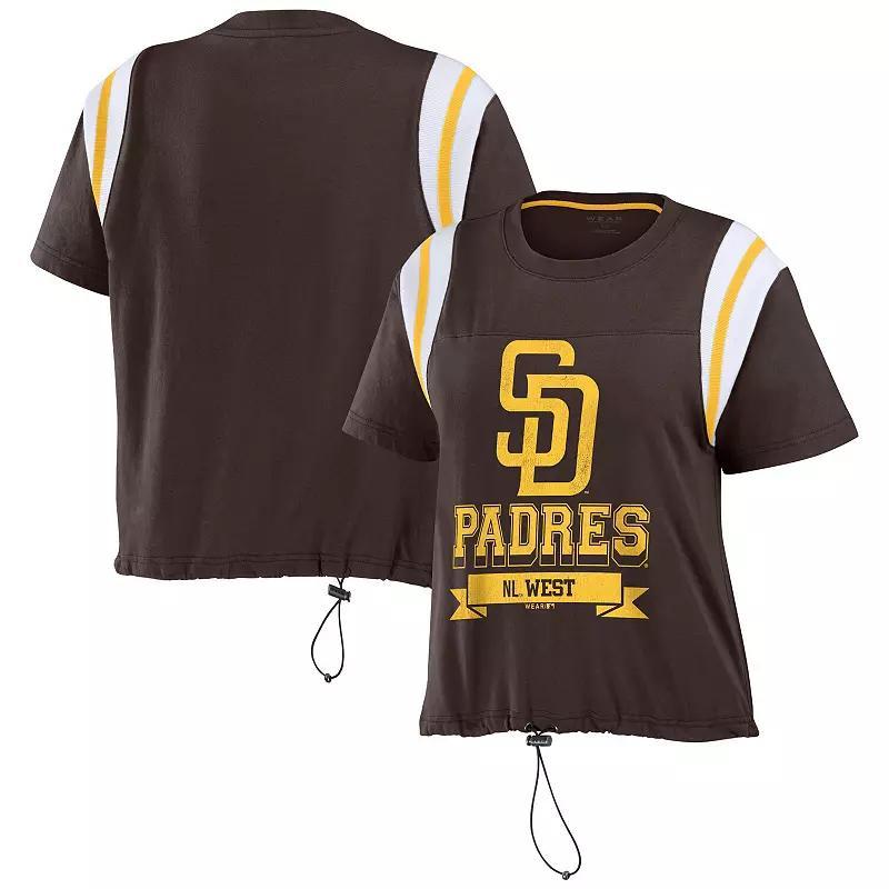 Women's WEAR by Erin Andrews Brown San Diego Padres Cinched Colorblock T-Shirt, Size: Large Product Image