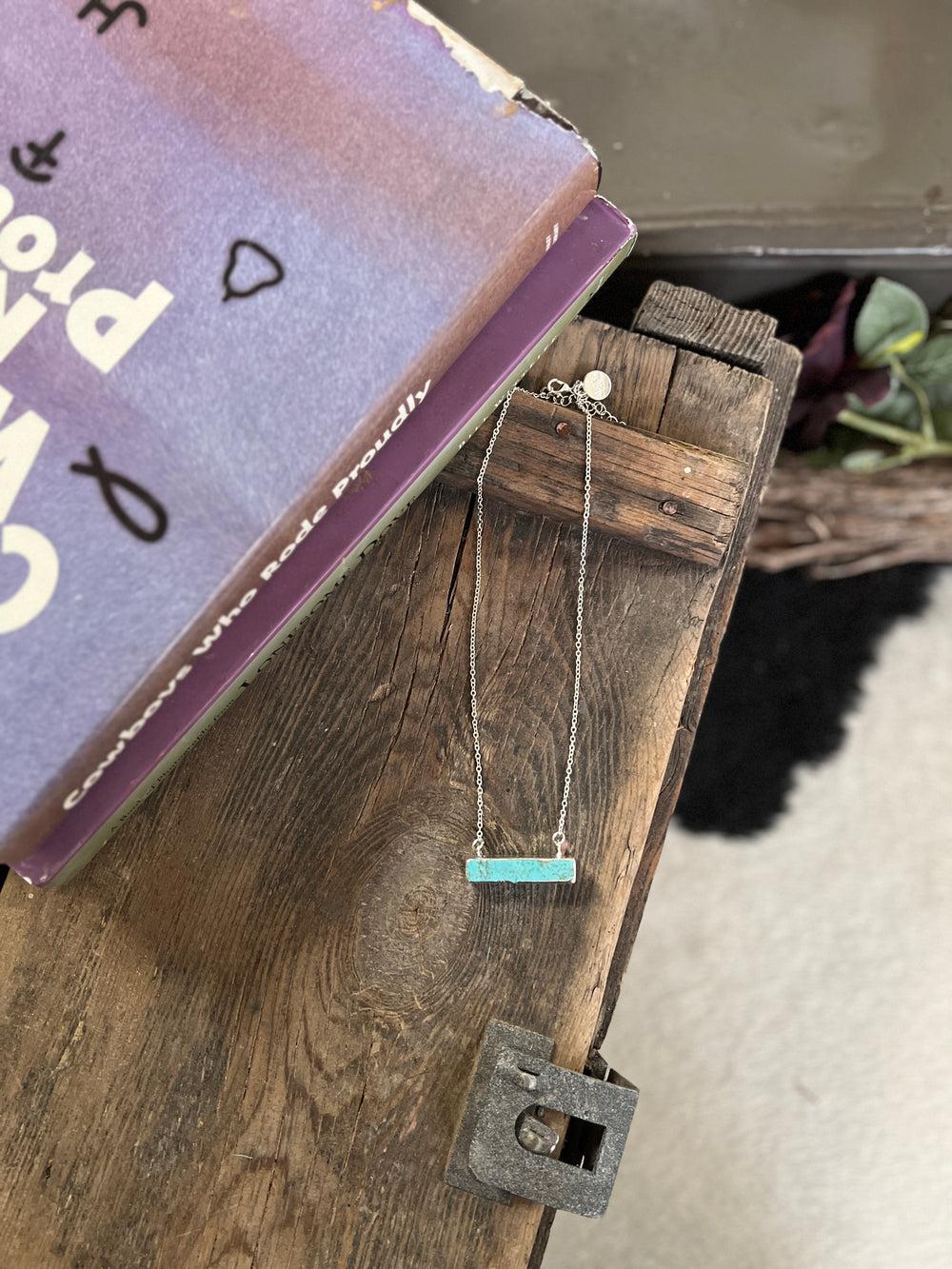 Dainty Silver Necklace With Turquoise Colored Bar Product Image