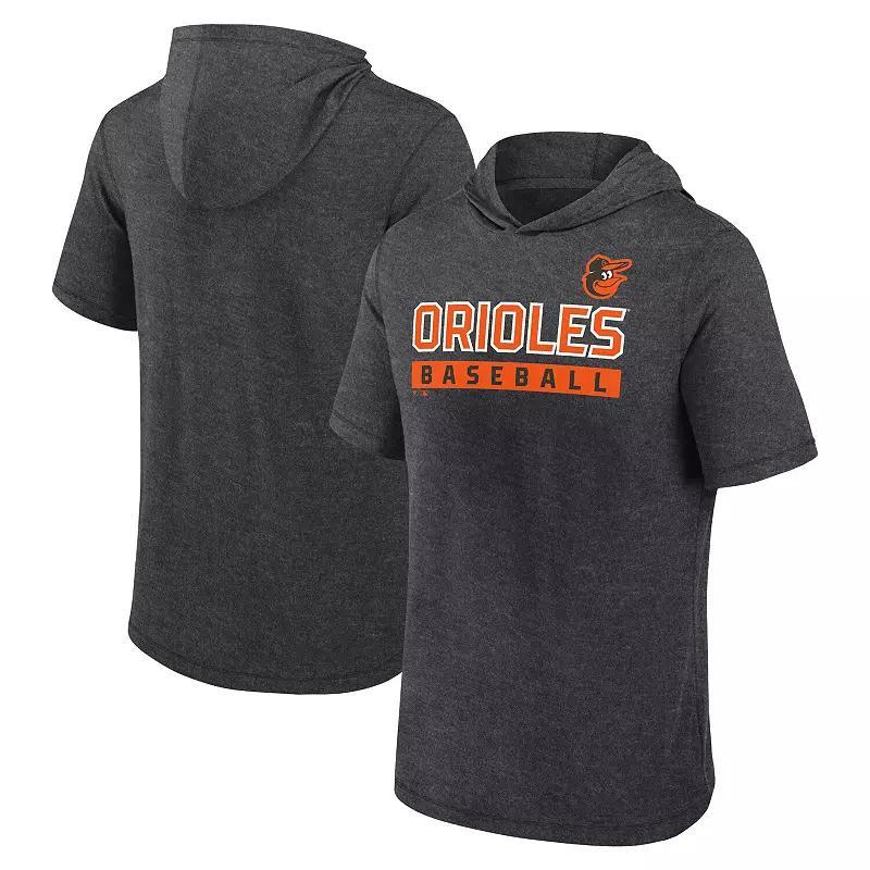 Men's Fanatics Heather Charcoal Baltimore Orioles Push Short Sleeve Pullover Hoodie, Size: Small Product Image