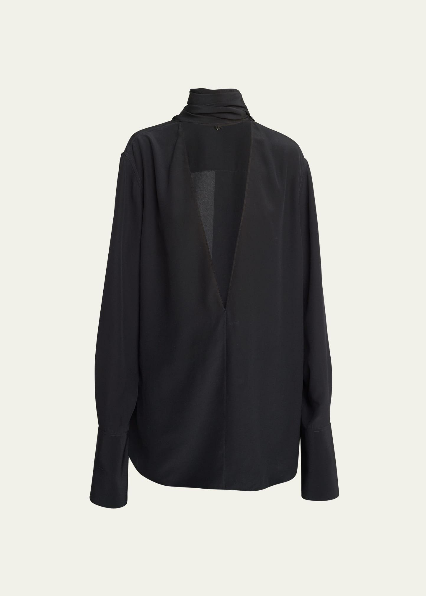 Deep-V Tunic Top with Scarf Collar Product Image