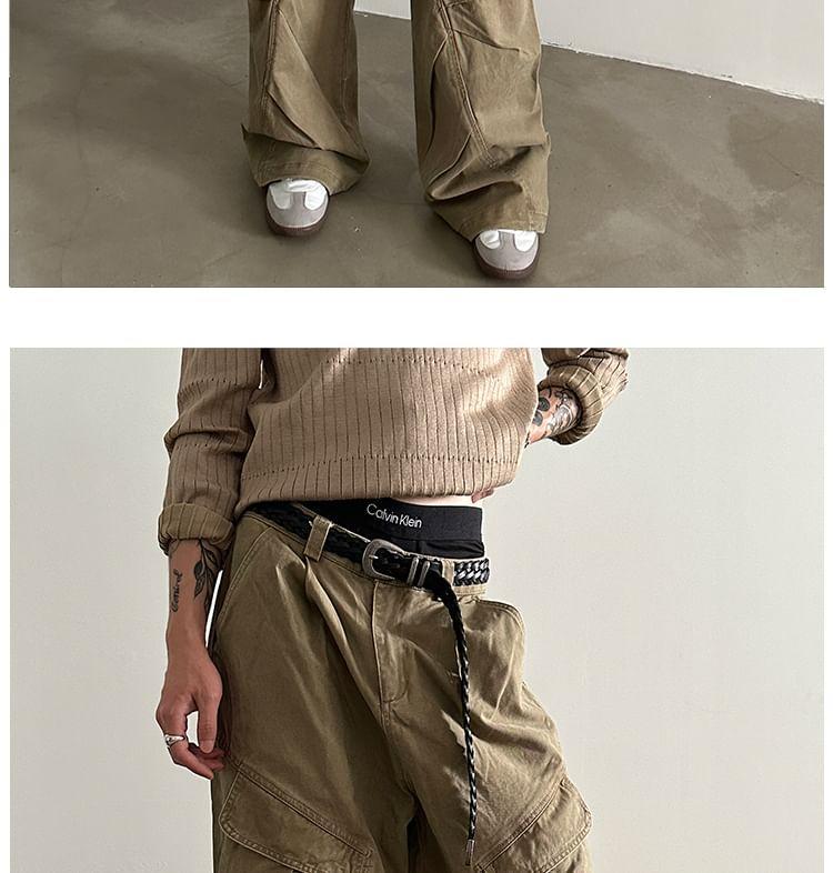 Mid Rise Plain Wide Leg Cargo Pants Product Image