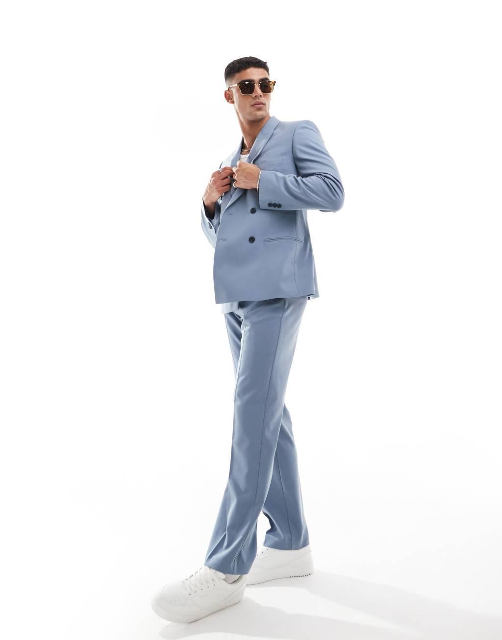 ASOS DESIGN skinny double breasted blazer in blue Product Image
