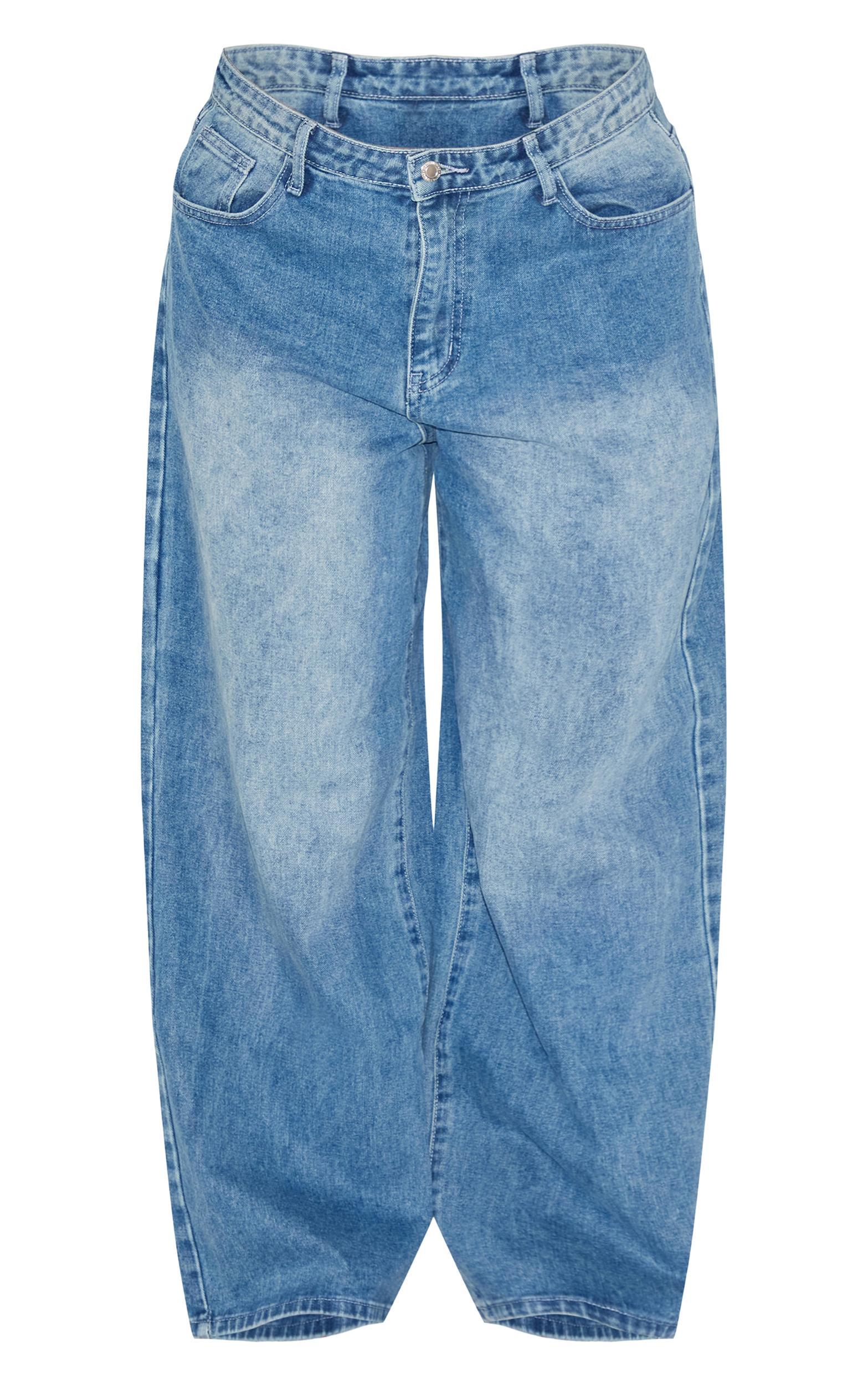  Plus Mid Blue Wash Wide Leg Jeans Product Image