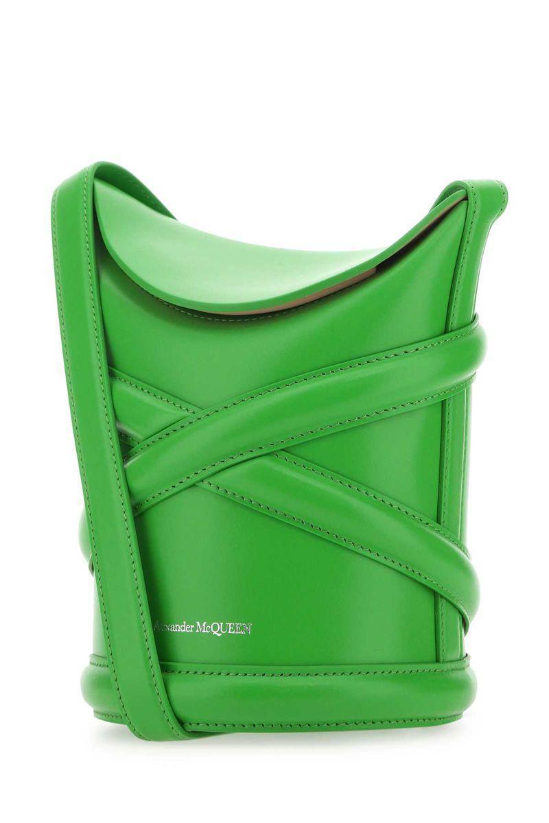 ALEXANDER MCQUEEN The Curve Small Leather Bucket Bag In Green Product Image