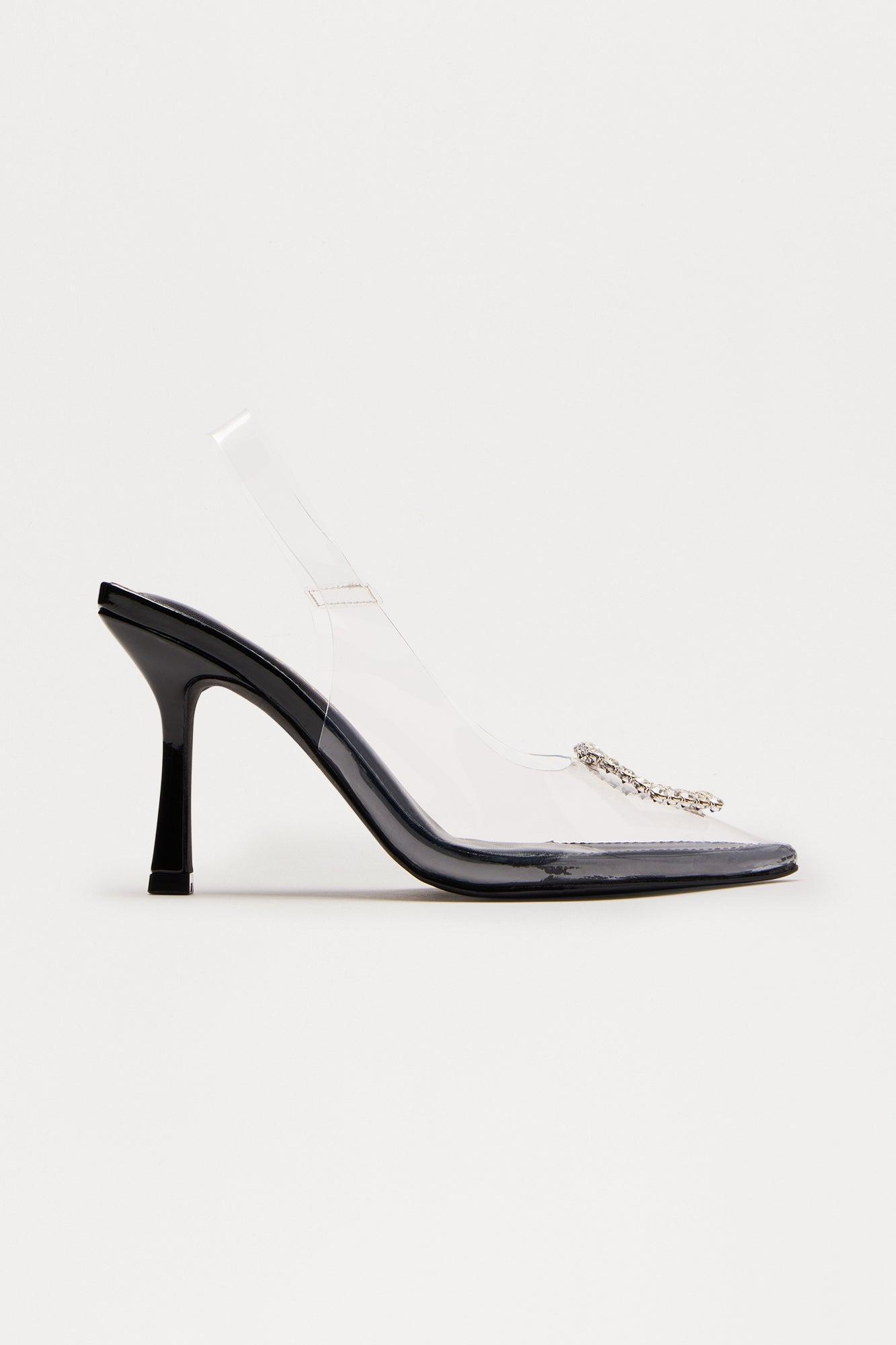 Tess Clear Rhinestone Slingback Pumps - Black Product Image