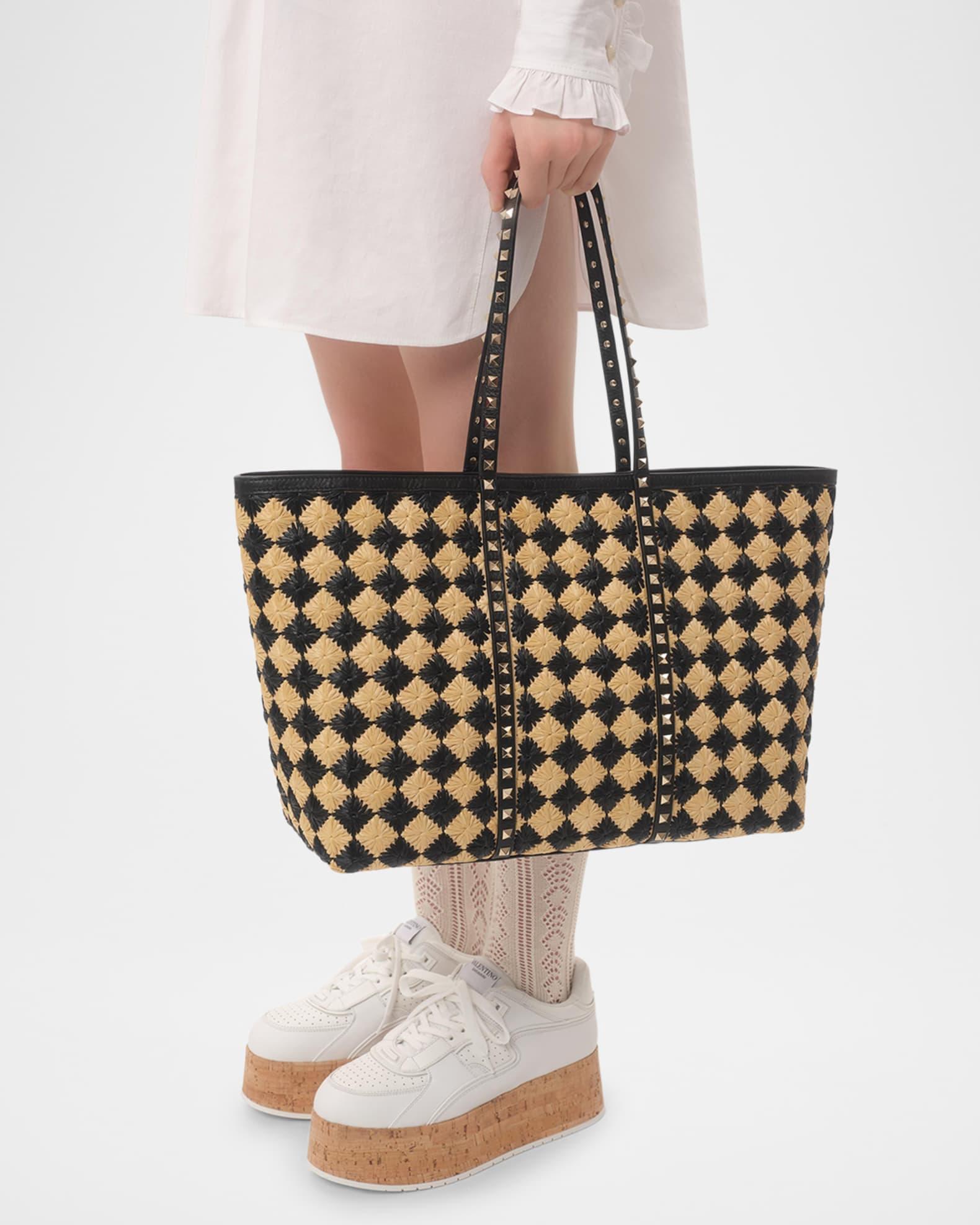 Rockstud Embroidered Raffia Shopping Tote Bag Product Image