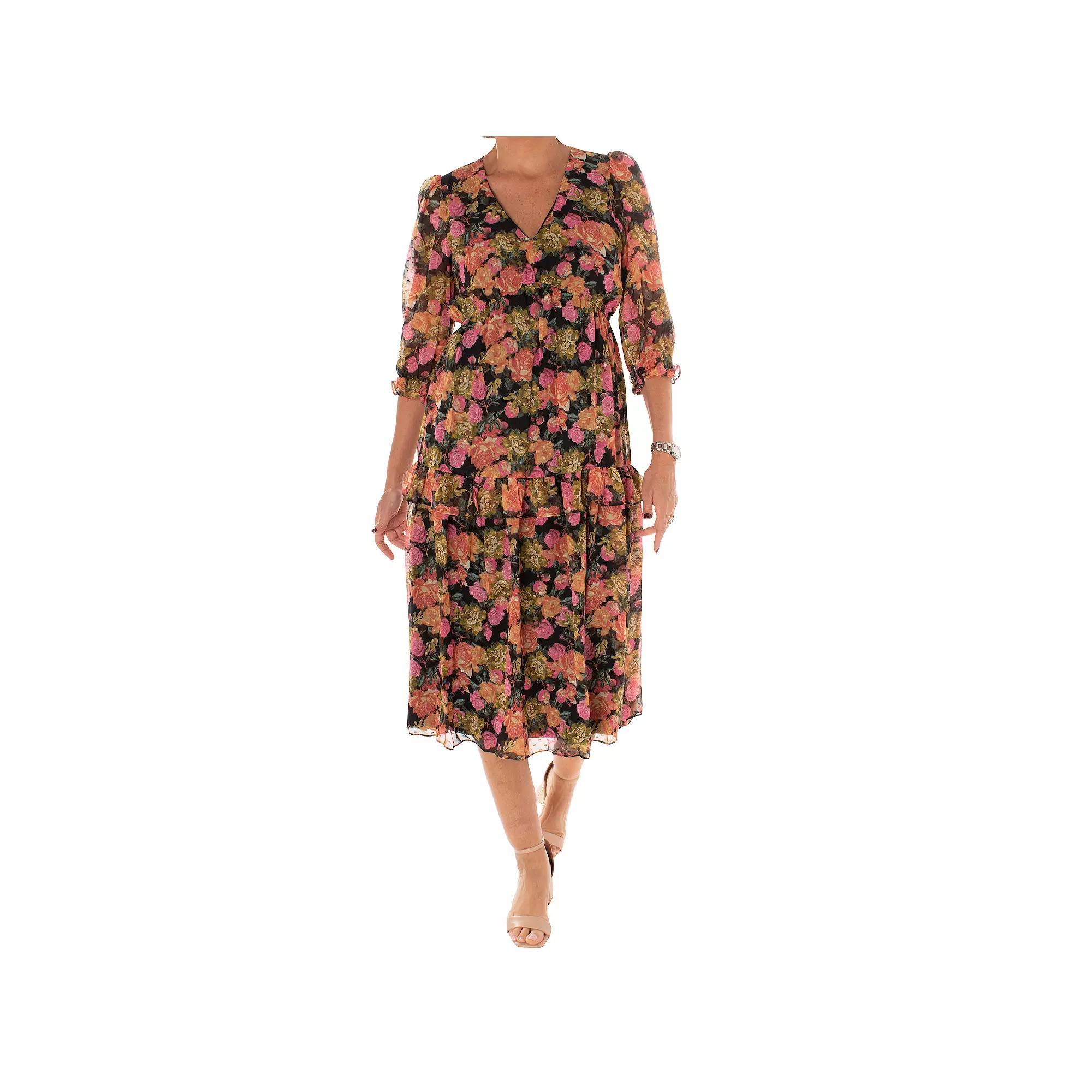 Women's Maison Tara Faux Ruffle Wrap Midi Dress, Size: 6, Black Team Product Image