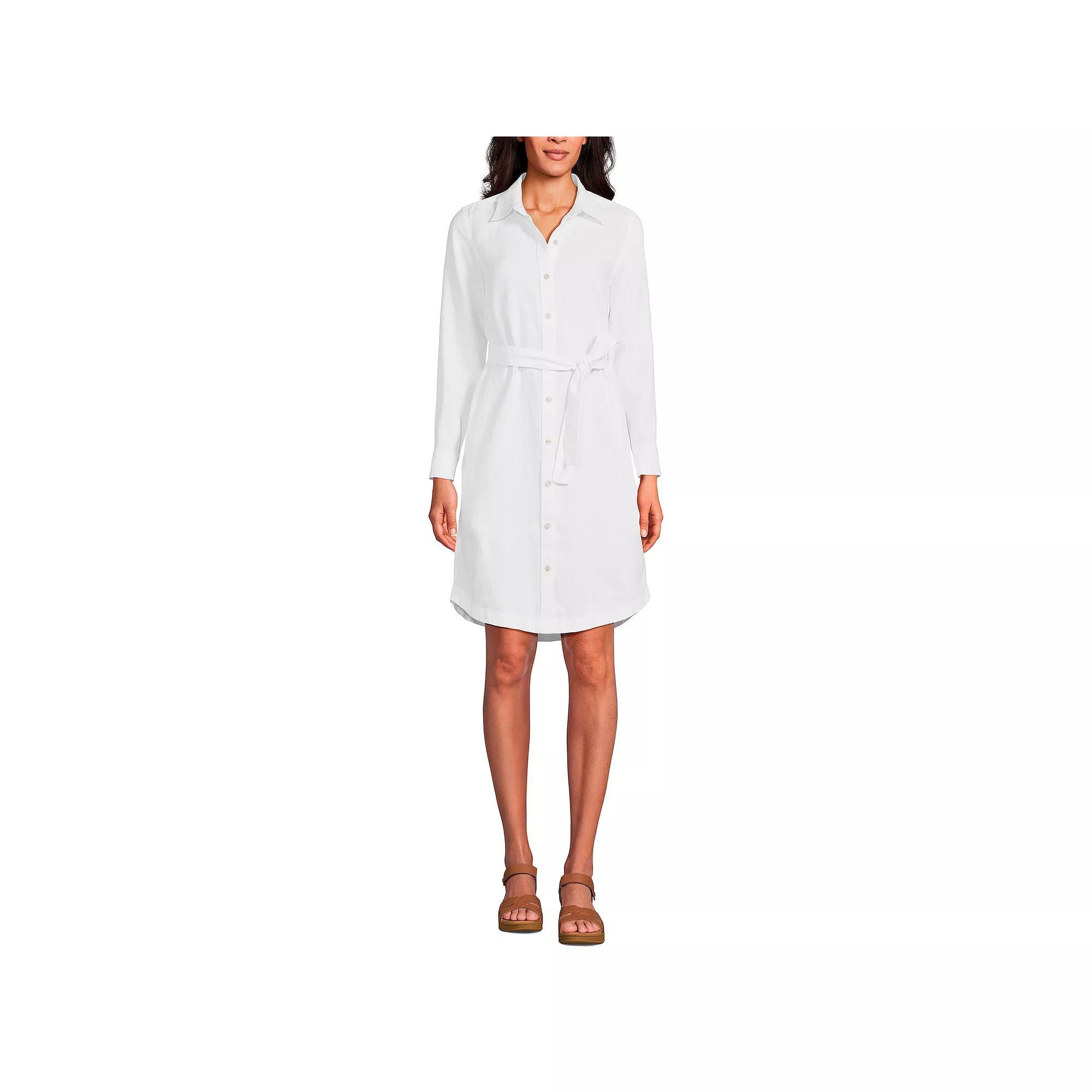 Women's Lands' End Linen Button Front Shirt Dress, Size: XL, White Product Image