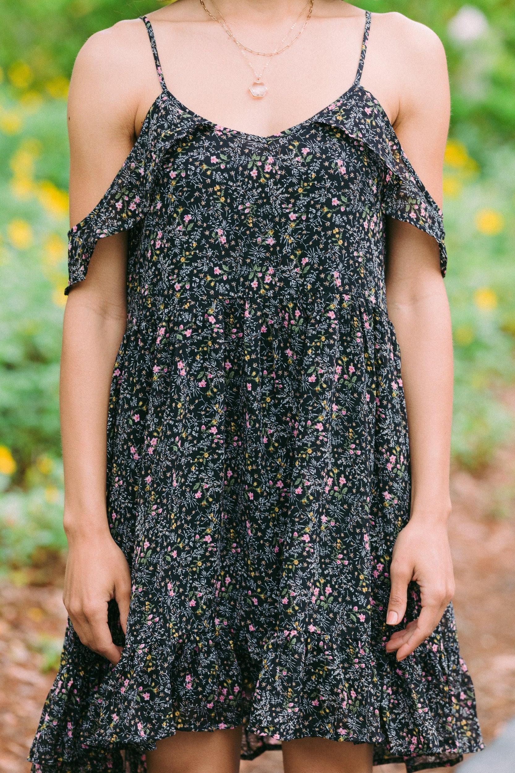Know Your Worth Black Ditsy Floral Dress Female Product Image
