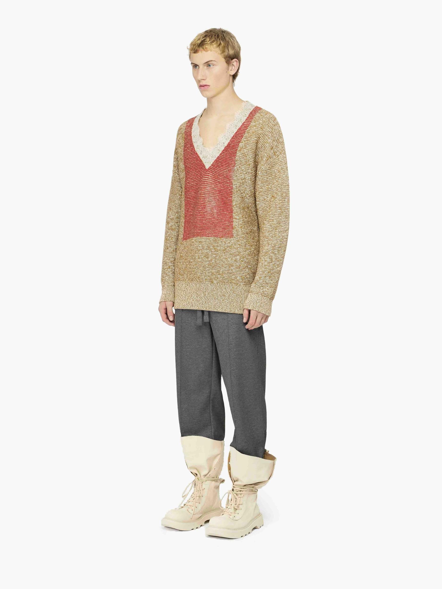 V-NECK LACE TRIM SWEATER Product Image