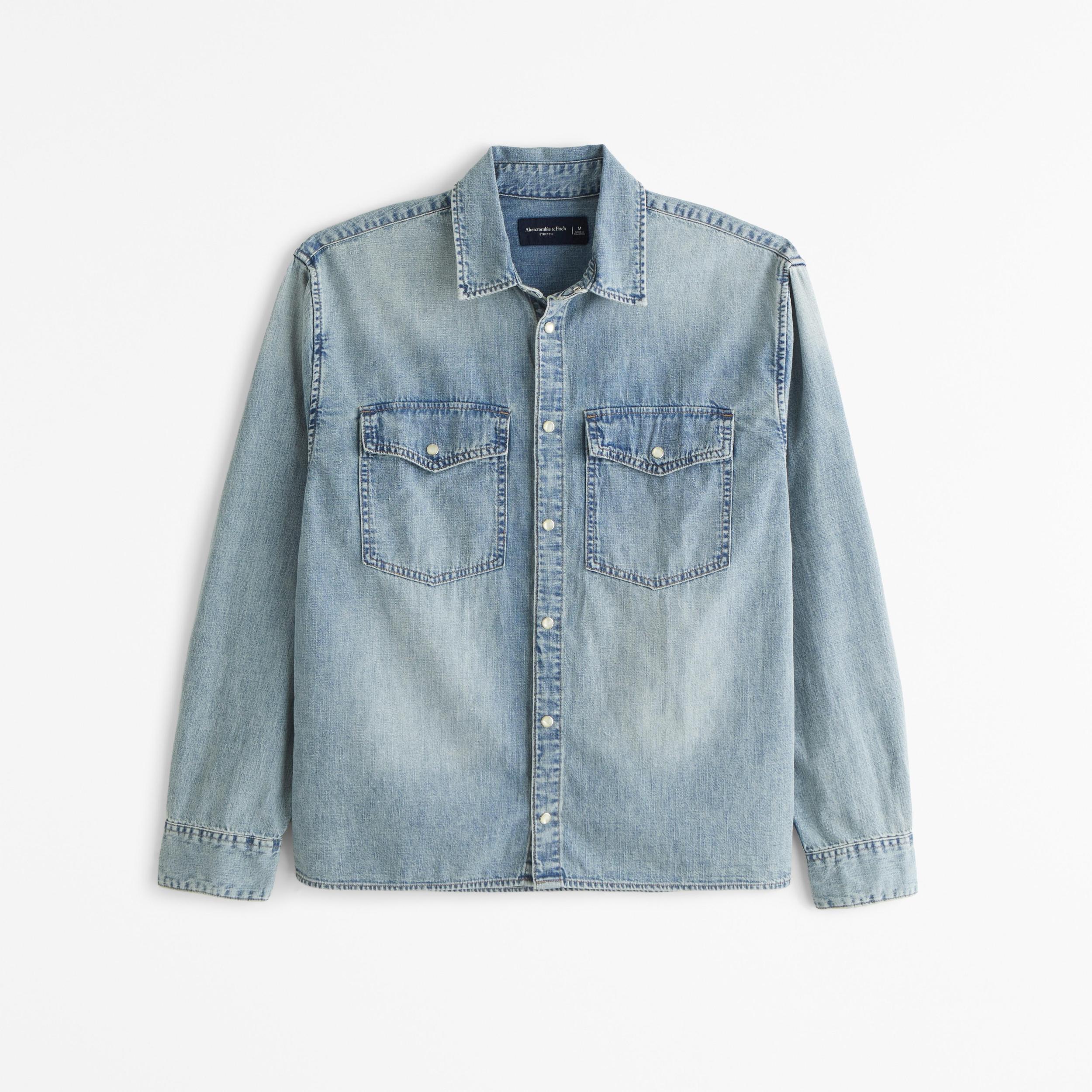 Western Denim Button-Up Shirt Product Image
