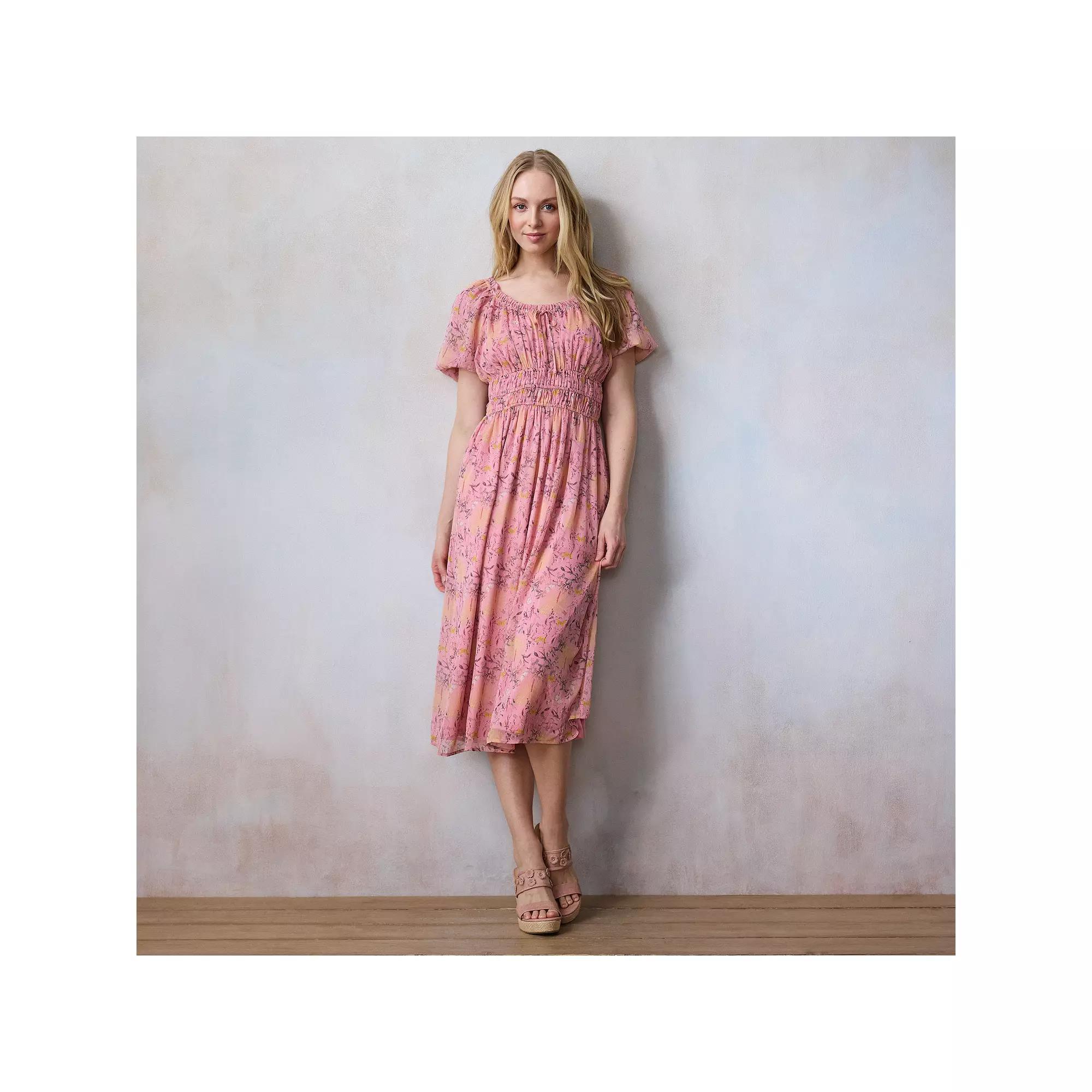 Womens LC Lauren Conrad Shirred Bodice Tea Length Dress Product Image