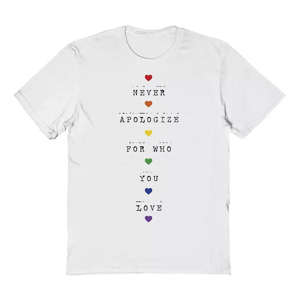 Men's COLAB89 by Threadless Never Apologize Pride Graphic Tee, Size: Large, White Product Image