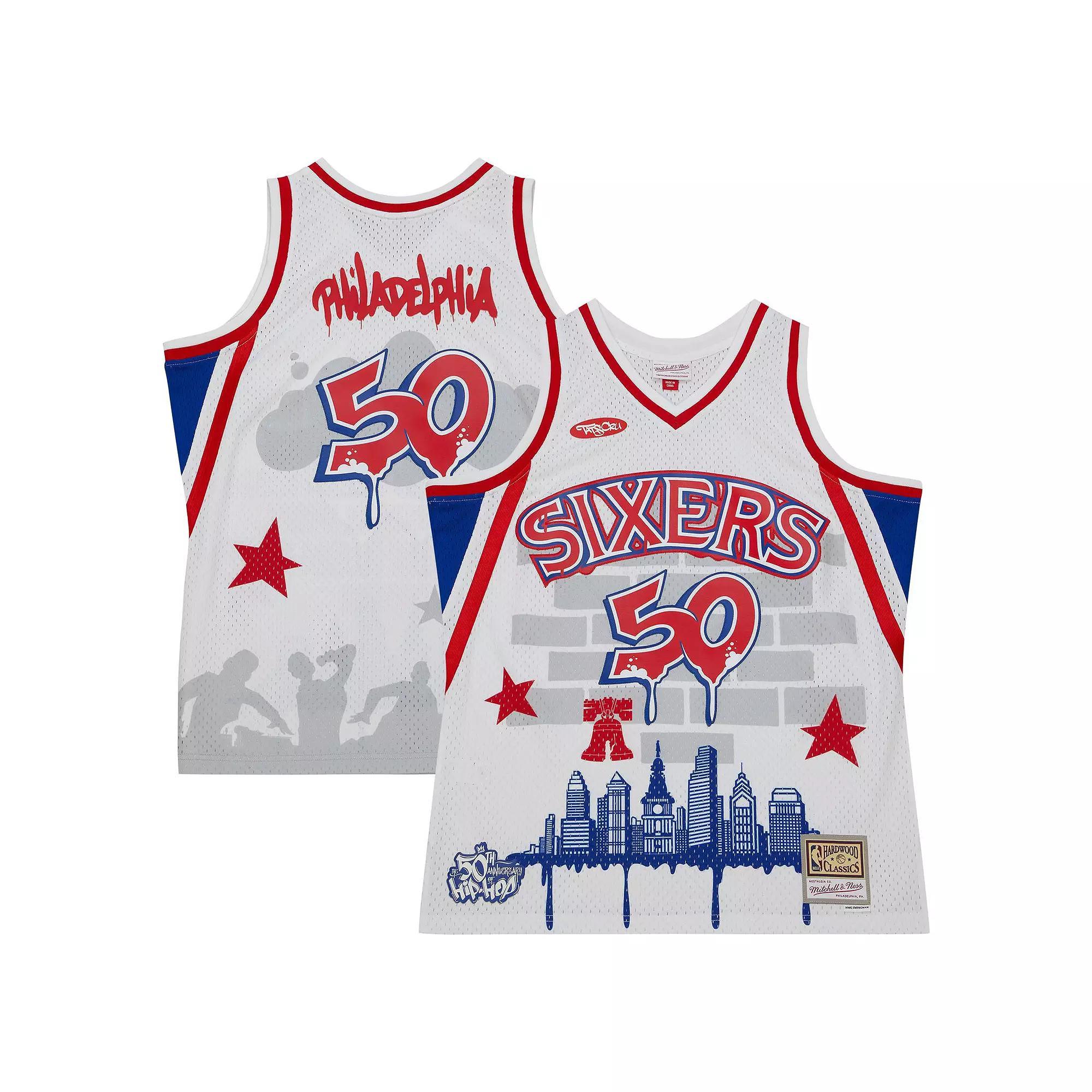 Men's Mitchell & Ness x Tats Cru White Philadelphia 76ers Hardwood Classics Fashion Jersey, Size: Small, 76r White Product Image