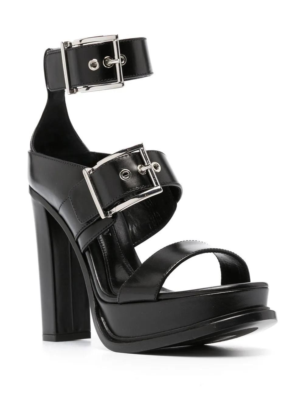 ALEXANDER MCQUEEN 125mm Heeled Leather Sandals In Black Product Image