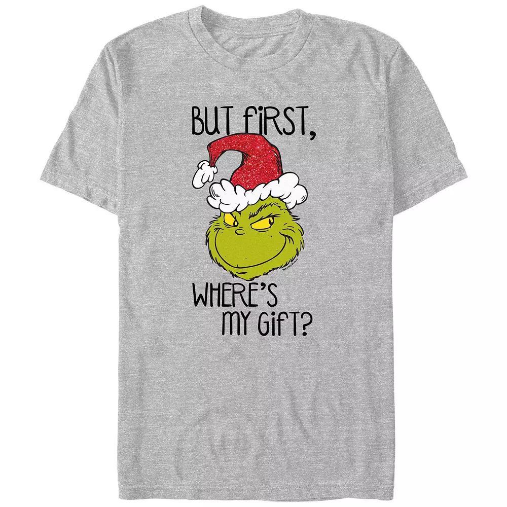 Big & Tall Dr. Seuss Grinch But First, Where's My Gift Graphic Tee, Men's, Size: 4XL Tall, Athletic Grey Product Image
