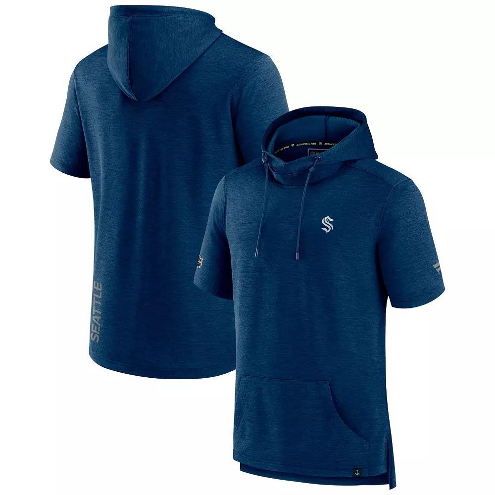 Men's Fanatics Branded Heather Deep Sea Blue Seattle Kraken Authentic Pro Short Sleeve Pullover Hoodie, Size: Small, Krk Blue Product Image