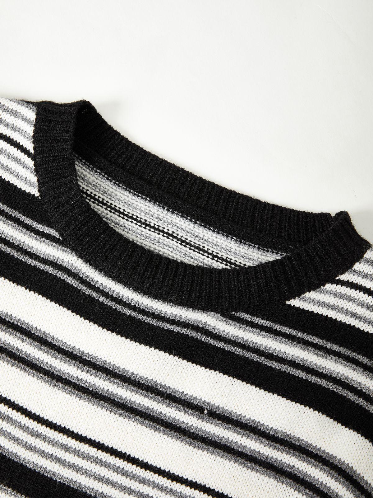 Vintage Striped Crew Neck Pullover Sweater Product Image