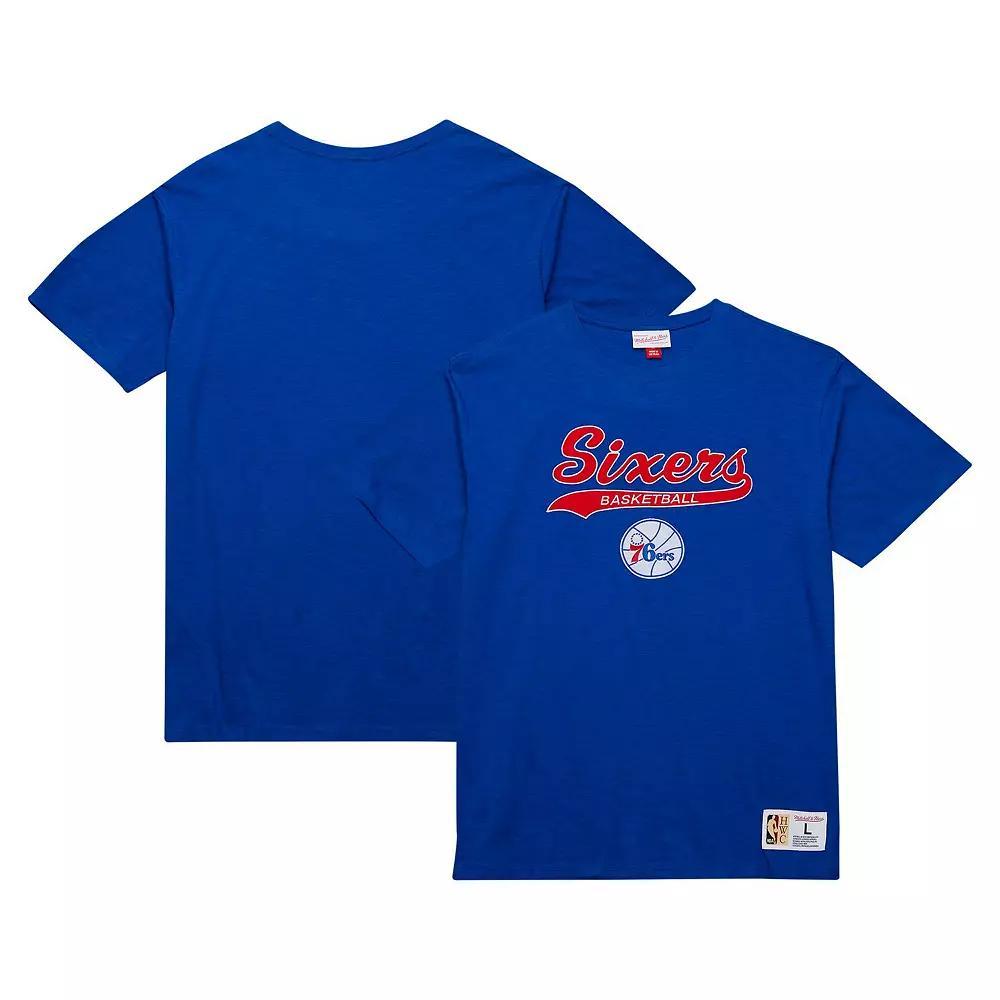 Men's Mitchell & Ness Royal Philadelphia 76ers Hardwood Classics Felt Applique Slub T-Shirt, Size: 2XL, 76r Blue Product Image