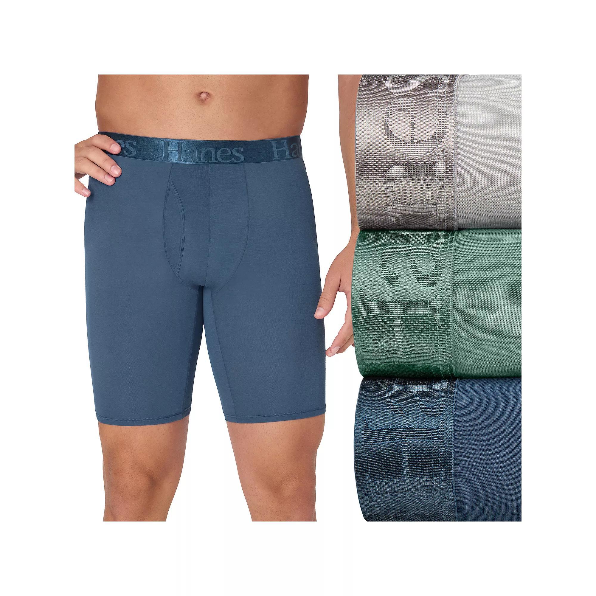 Men's Hanes® Originals Ultimate SuperSoft Long Leg Boxer Brief Underwear 3-Pack, Size: Small, Blue Green Product Image