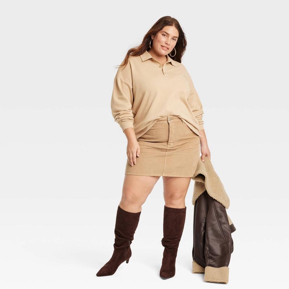 Womens Long Sleeve Polo Shirt - Universal Thread Tan 1X Product Image